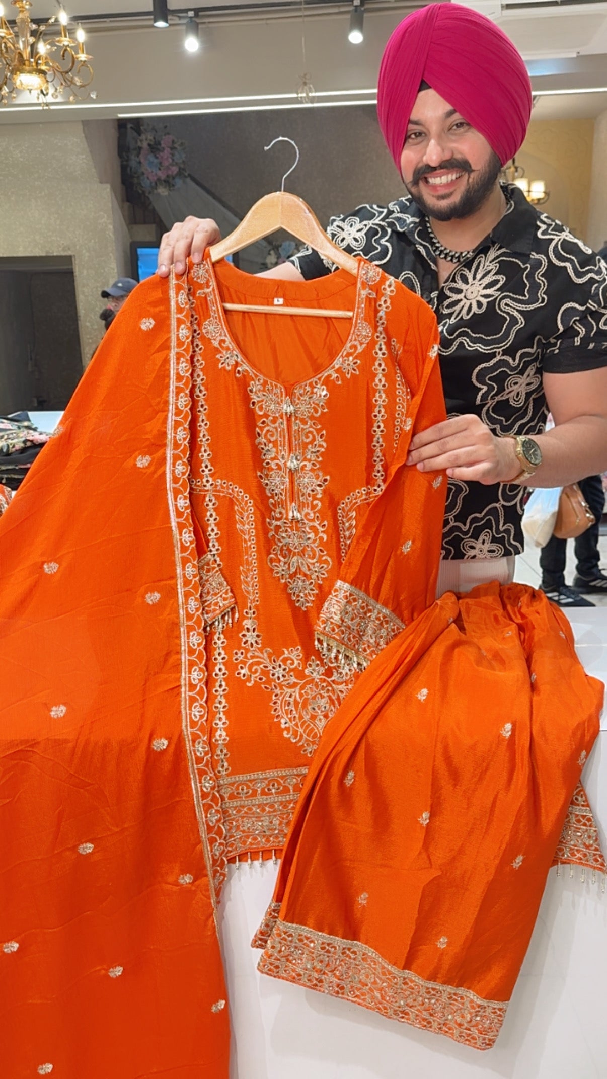 Orange Chinon Heavy embroidered & Cut Work C-cut Party Wear Suit