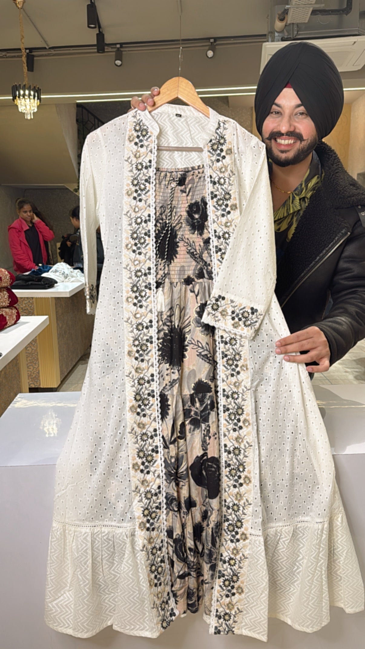 Black Rayon Indowestern Dress With Moon white Embroidered Shrug