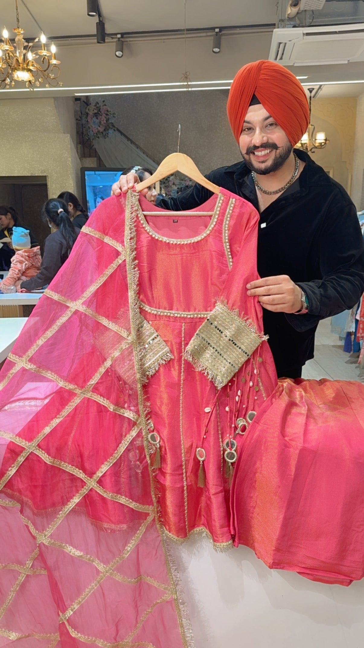 Hot pink Shimmer Silk Designer Hand kalira Bell Bottom Sharara suit with Heavy Gotta Woek Duppata