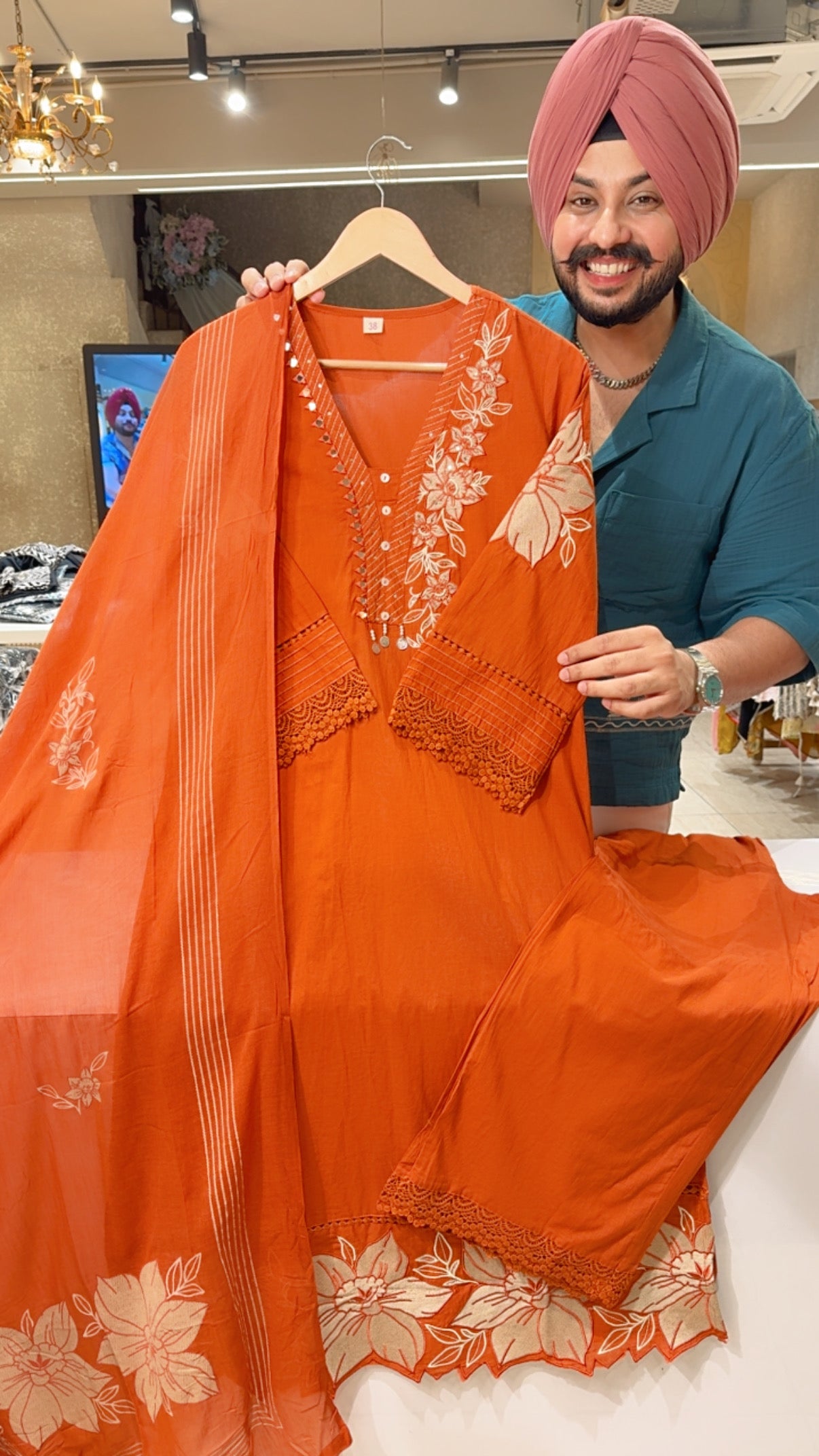Rust Colour Pure Cotton Beautiful Embroidered SemiFormal Suit