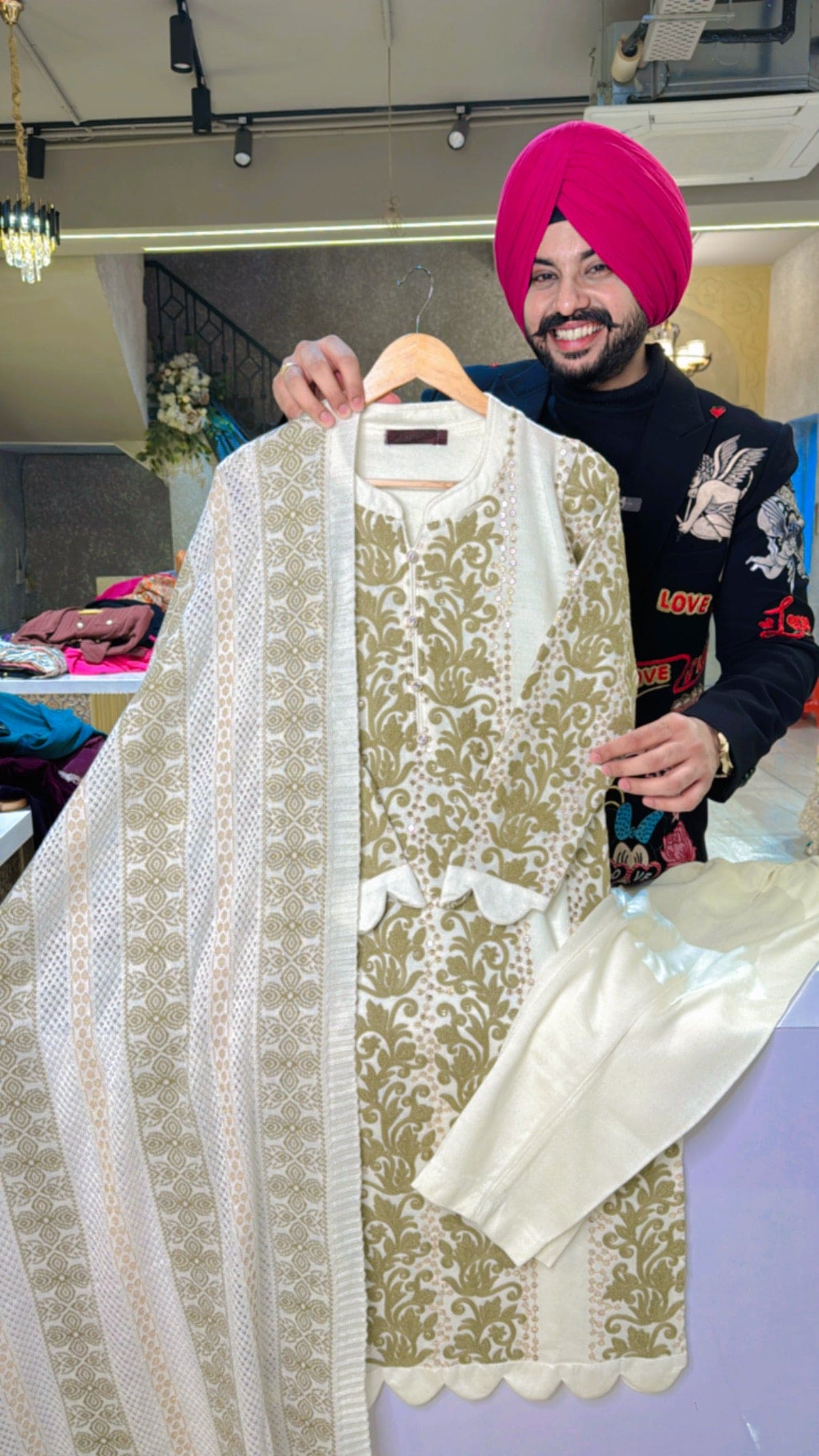 Off white Woolen Heavy embroidered Straight Suit with Beautiful Woolen Duppata