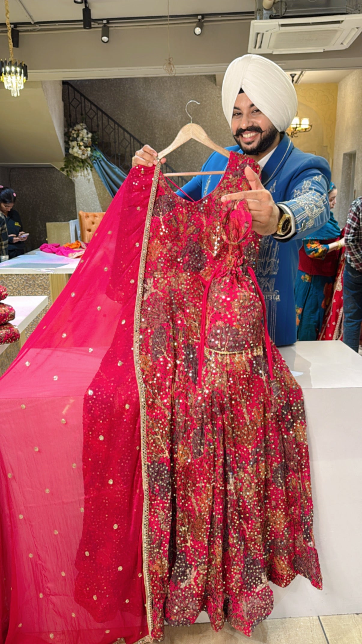 Rani pink Indowestern Heavy sequins work Anarkali gown with Polti & beautiful Duppata