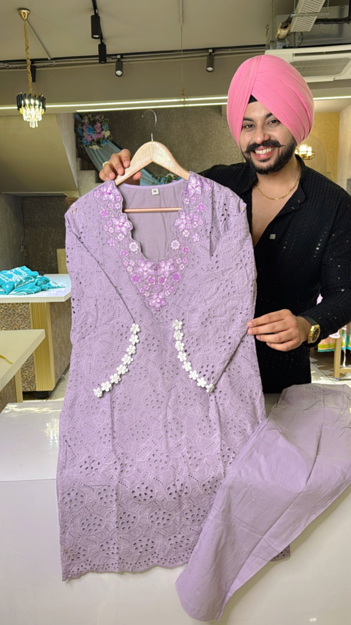 Lavender Pure Cotton Shifli & Embroidered Pakistani Coord sets