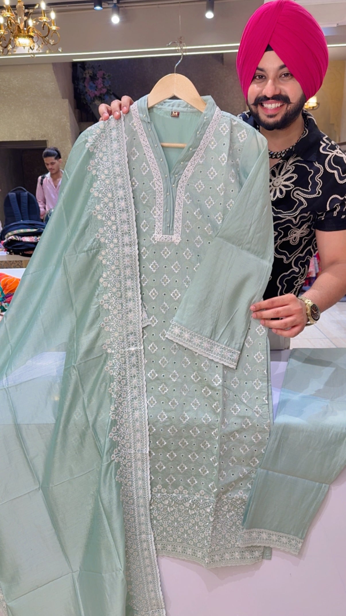 Pastel Green Soft silk Heavy Embroidered Straight Suit with Beautiful Duppata