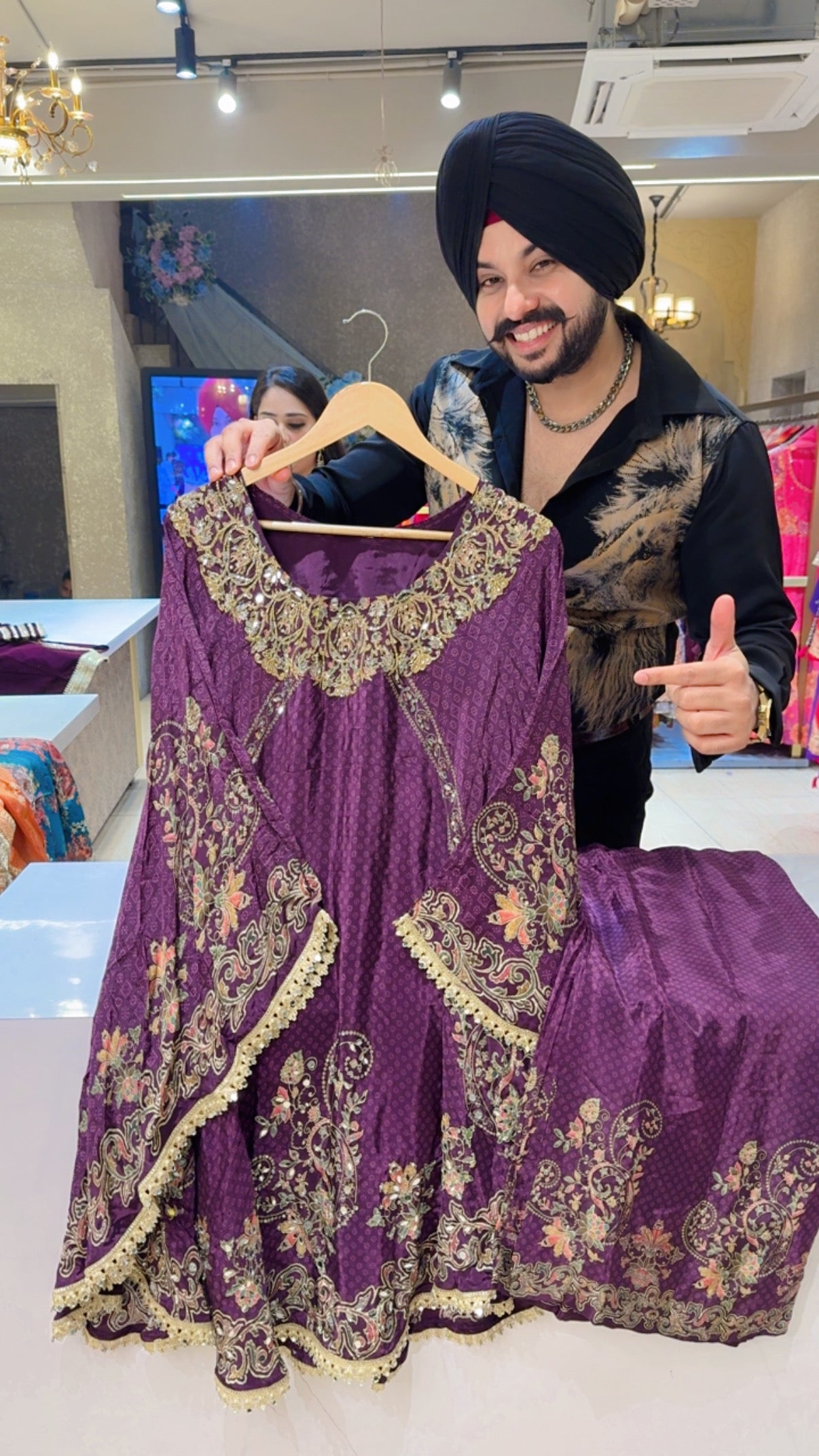 Wine Crepe Embroidered & Mirror Pasting Designer Butter Fly Coord set