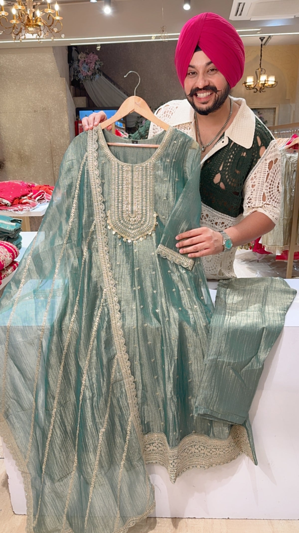 Seagreen Salsa Fabric Heavy Embroidered Party Wear Anarkali Suit With Fully Embroidered Duppata