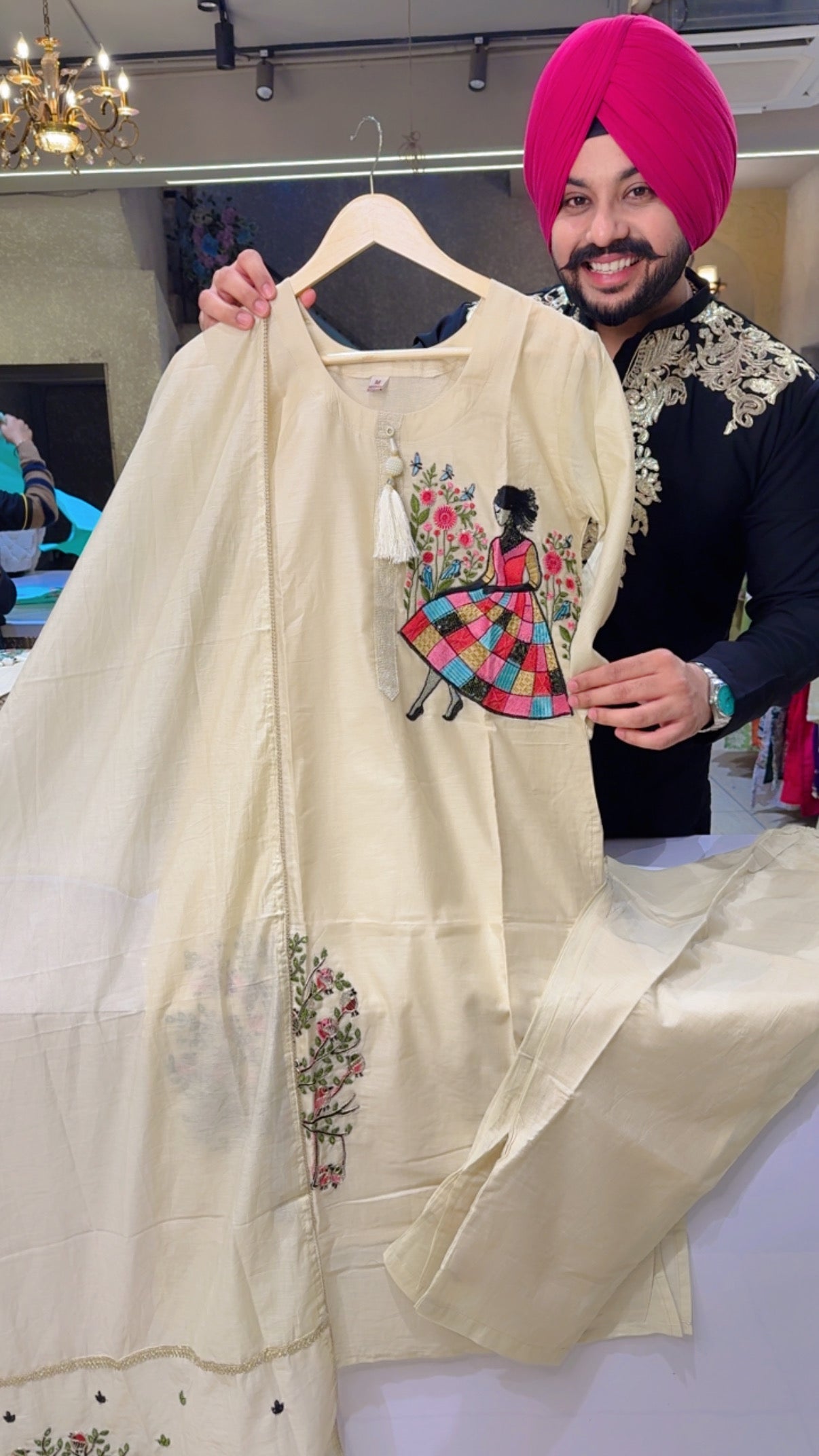 Light Beige Soft Silk Doll Embroidered Semi Formal Straight Suit with beautiful Embroidered Duppata