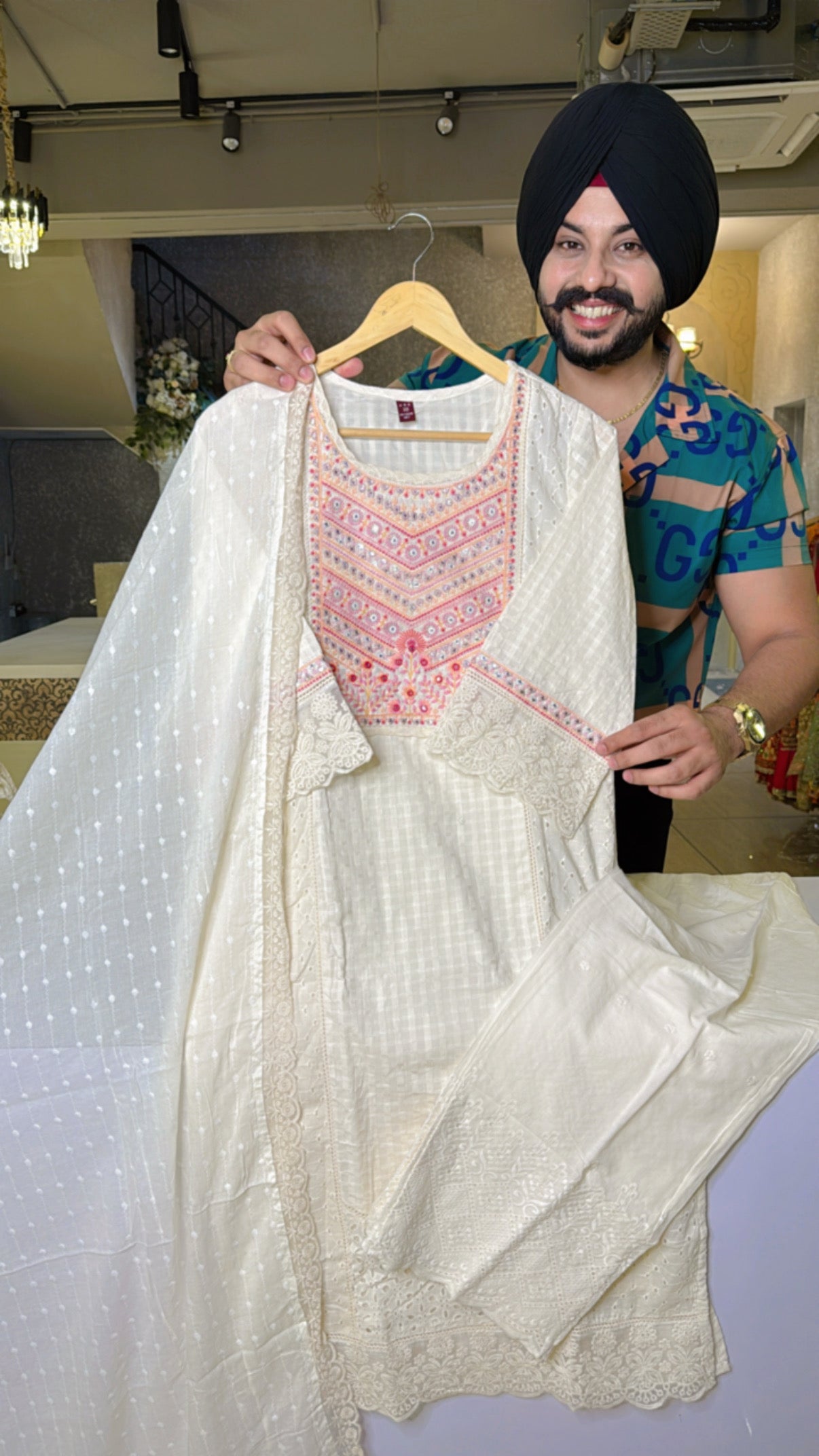 Off White Heavy Embroidered & Shifli Work Pakistani Suit with beautiful Duppata