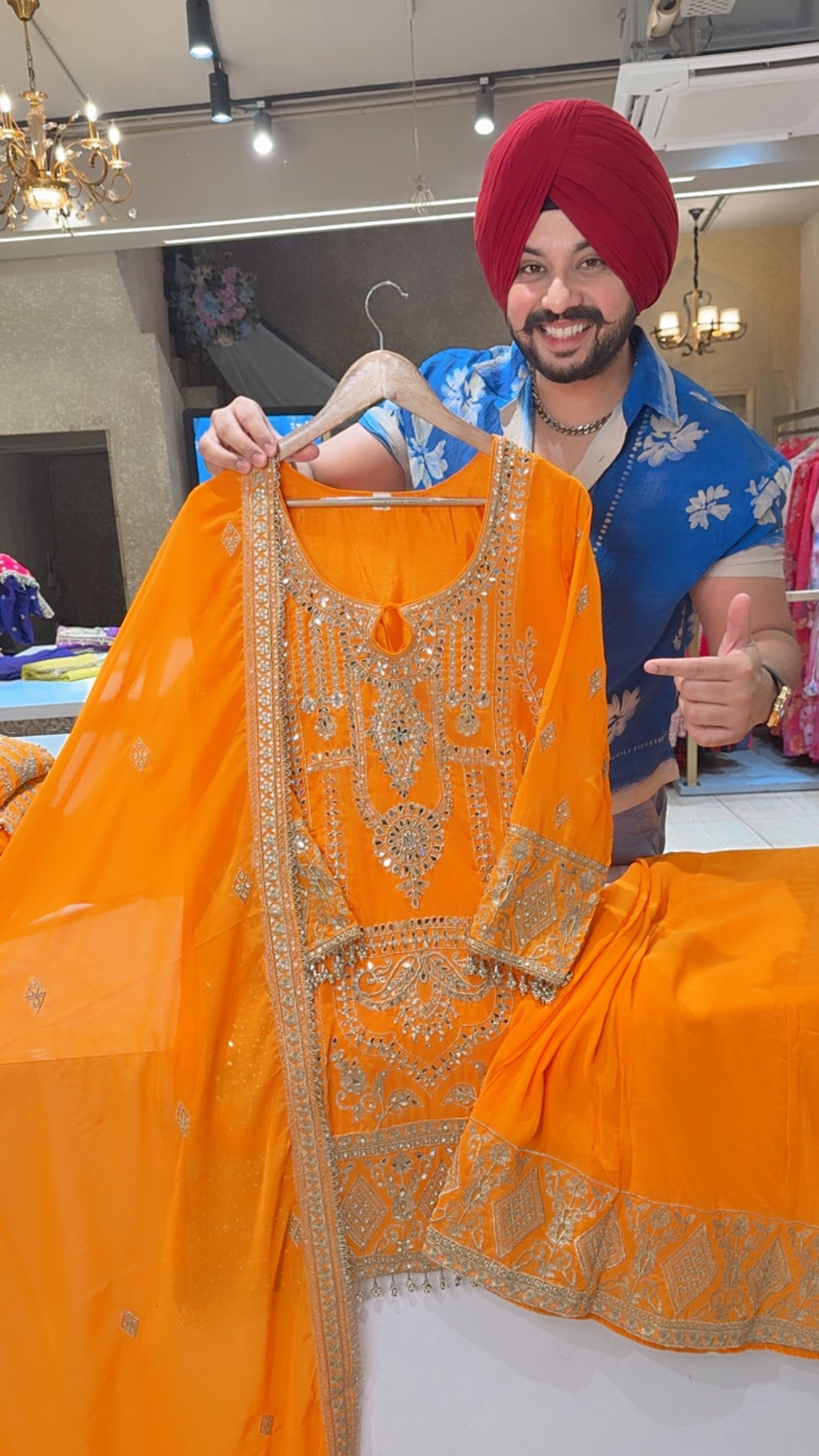 Vibrant Orange Georgette Heavy embroidered & Mirror pasting Sharara set with Beautiful embroidered Duppata