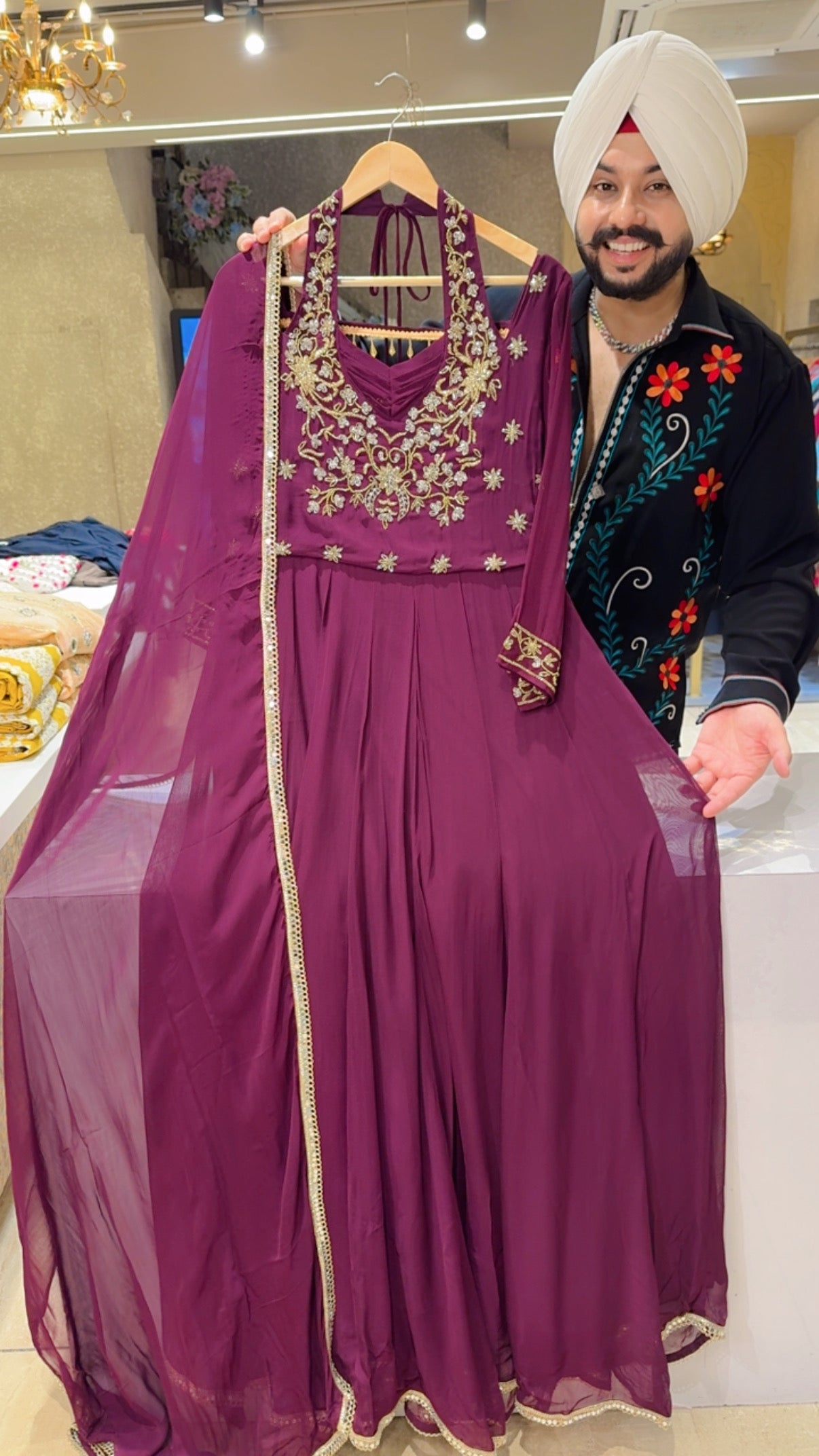 Wine Georgette Heavy Hand embroidered Designer Neck & Back Party wear Anarkali Gown