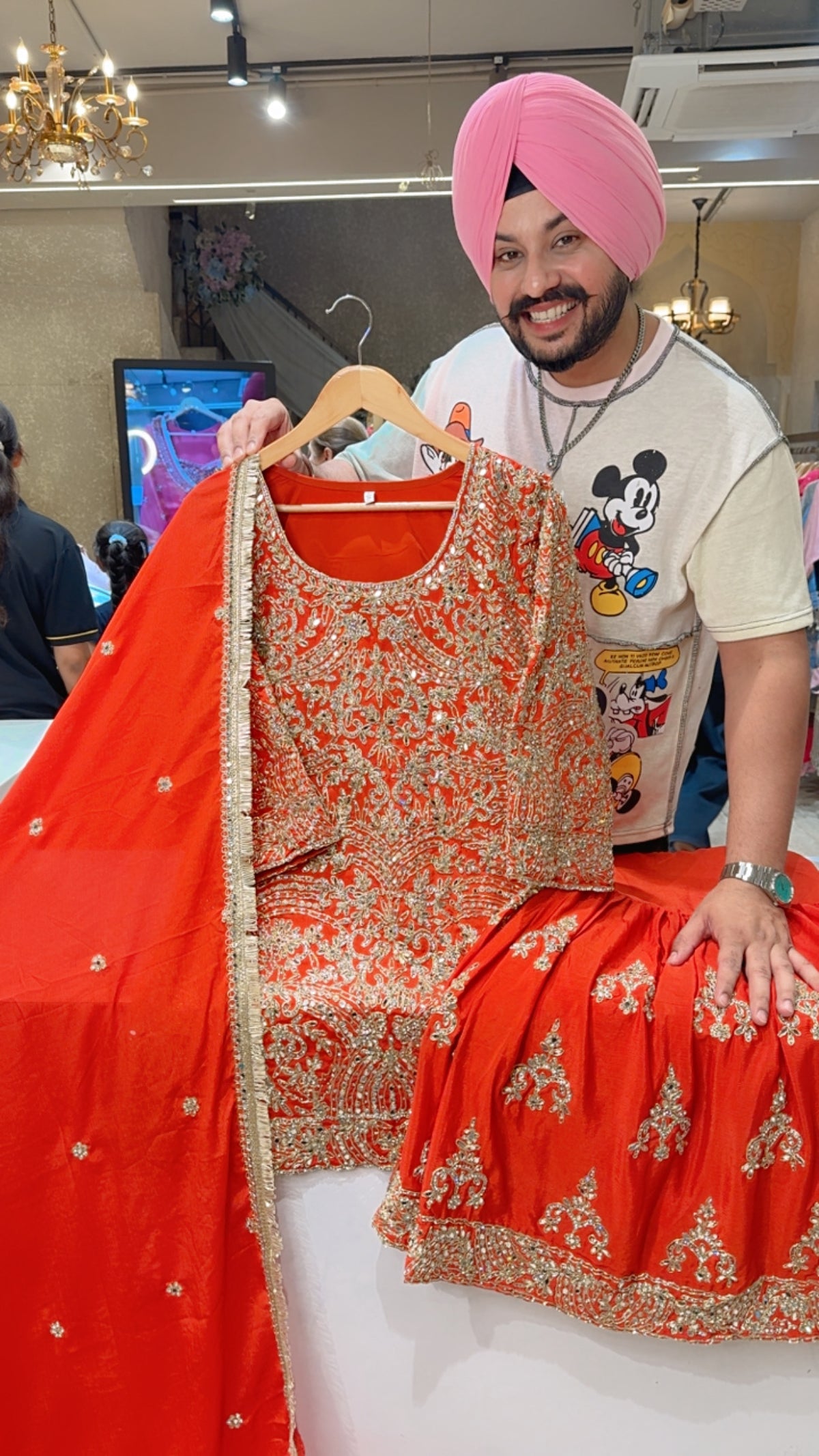Orange Chinon Fully Hand Embroidered & Mirror Pasting Wedding Wear Garara Set with Beautiful Duppata