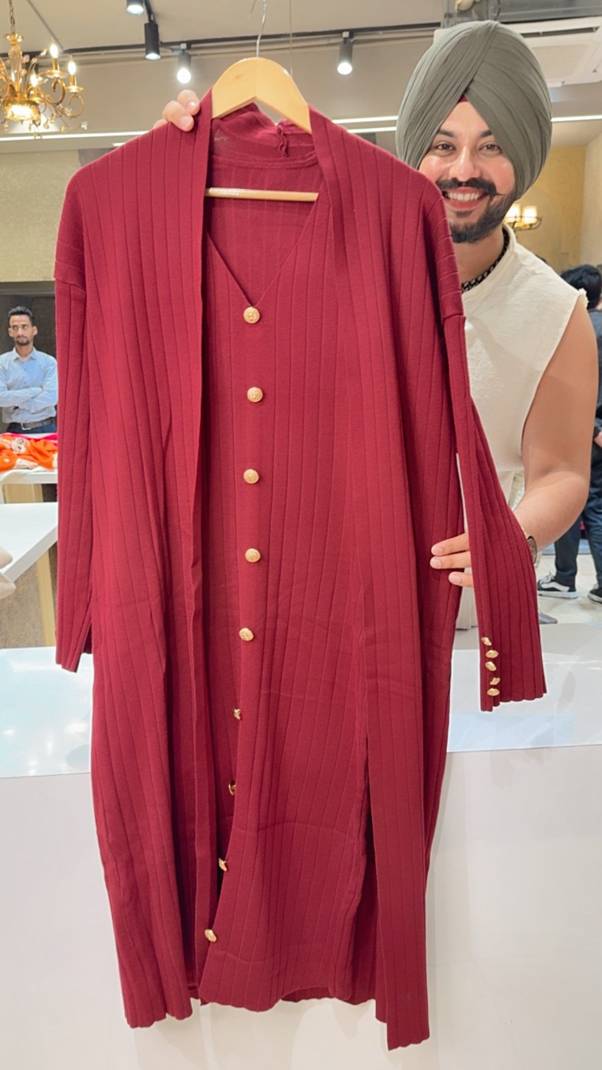 Maroon Fully Stretchable Imported Woolen Long length Dress With stylish Woolen Shrug
