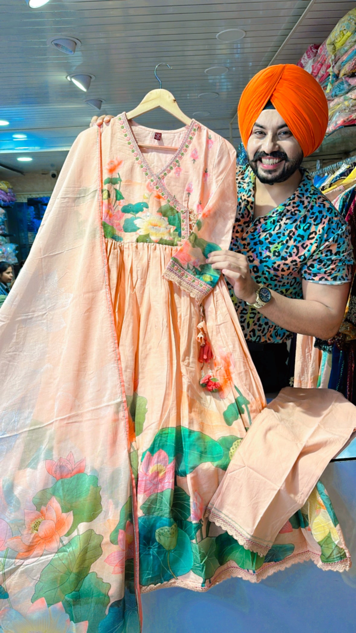 Peach Mal Cotton Angrakha Anarkali suit