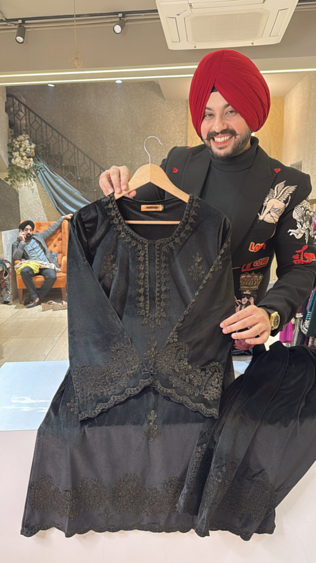 Black premium Velvet Hand embroidered Pakistani Salwar Coord set