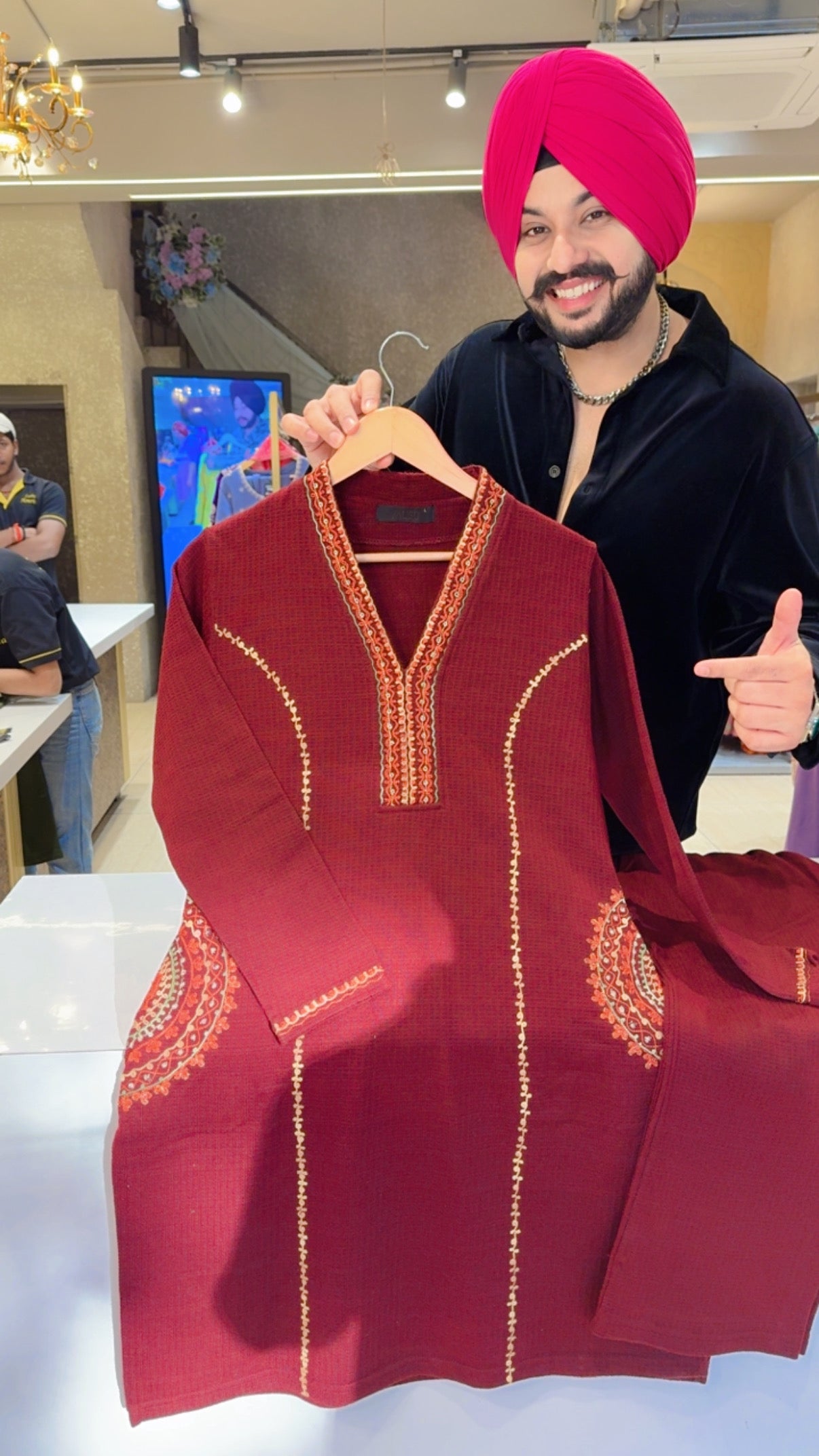 Maroon Woolen Kashmiri Embroidered Coord set (Product co