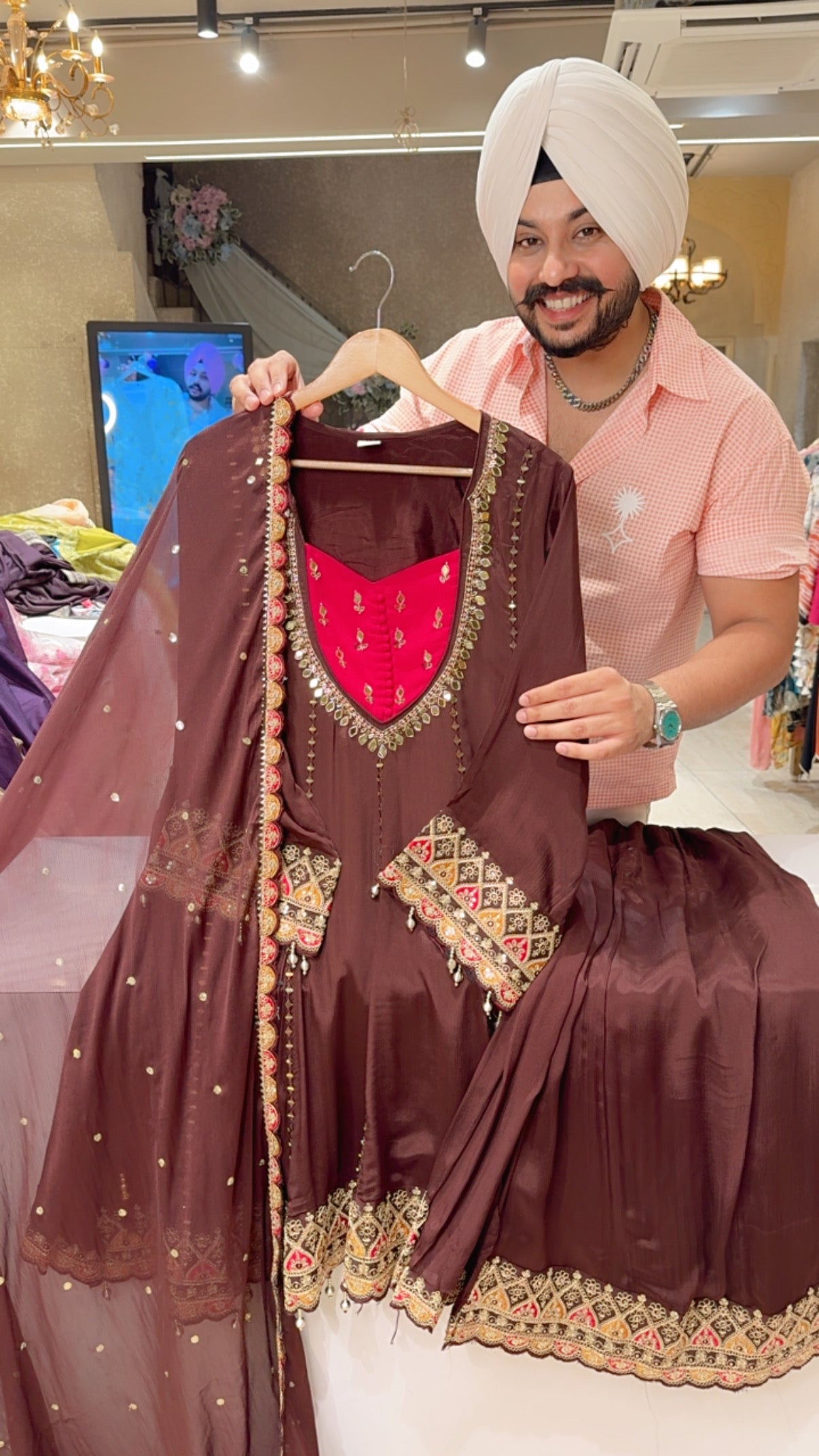 Chinon Heavy Embroidered Full Flair Party Wear Sharara set