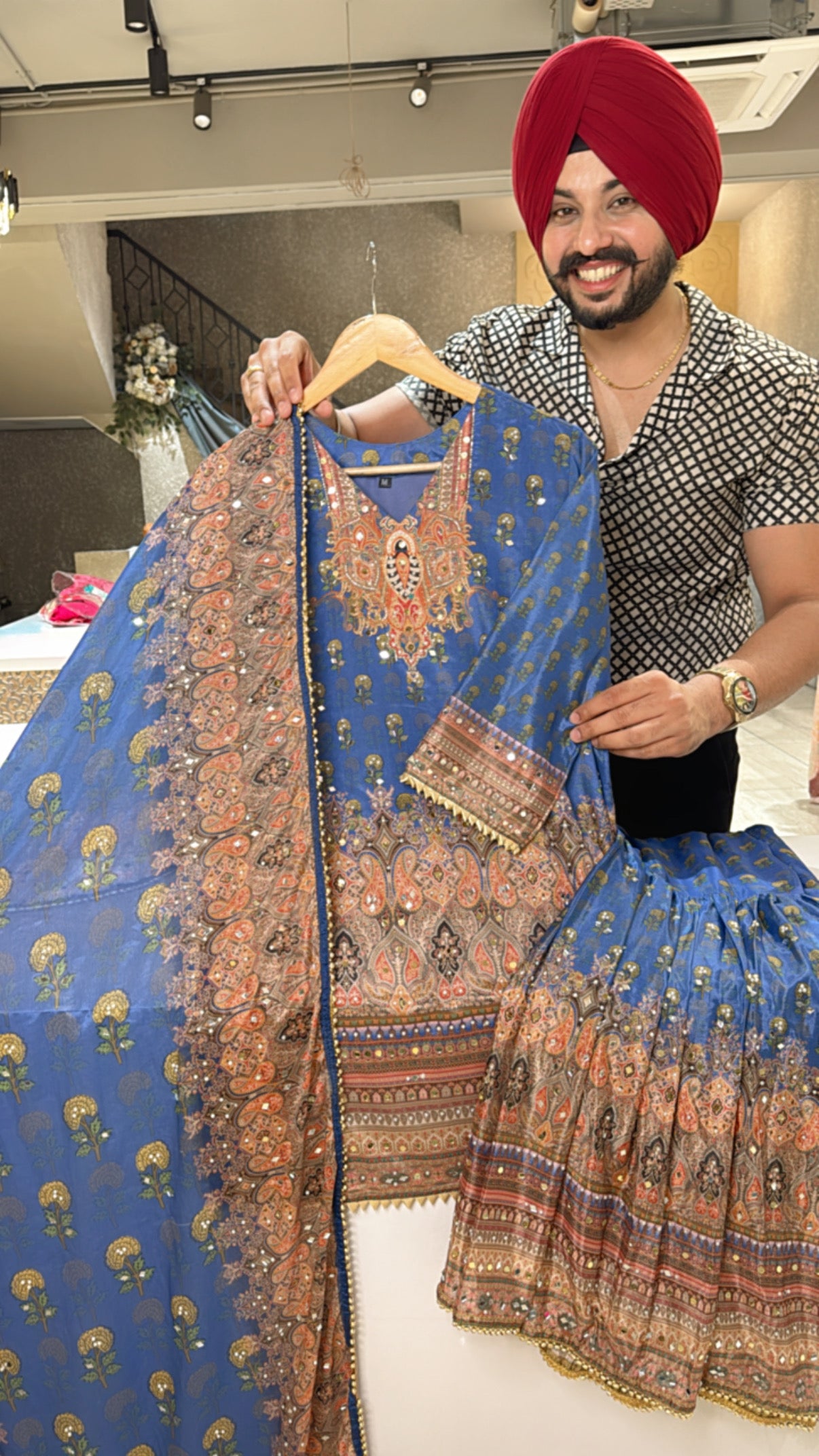 Blue Heavy Crepe Full Flair Garara Suit with beautiful Duppata