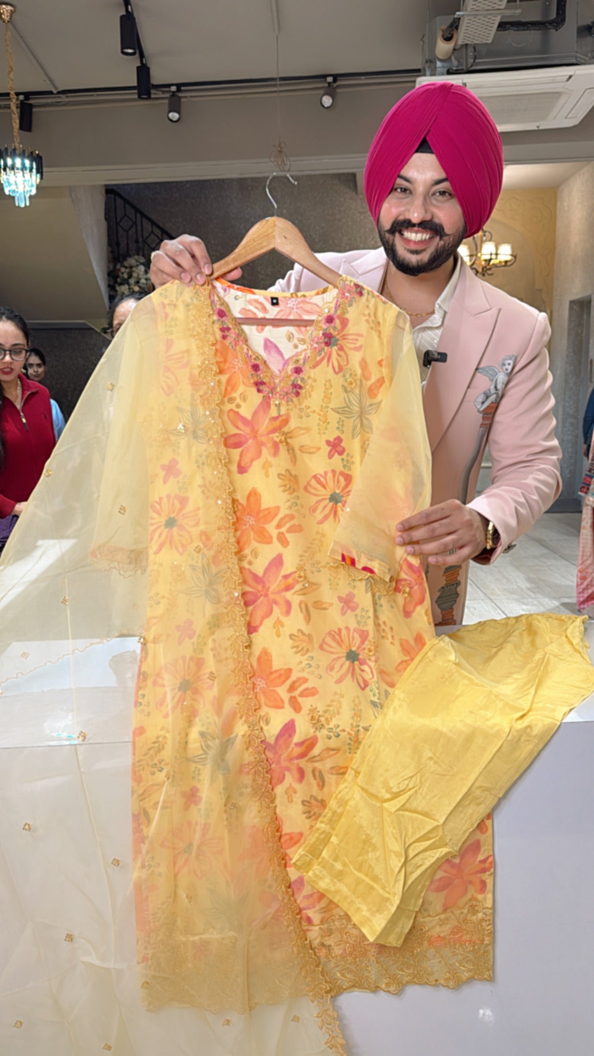 Lemon yellow Muslin Silk & organza Embroidered Straight Suit with Beautiful Duppata