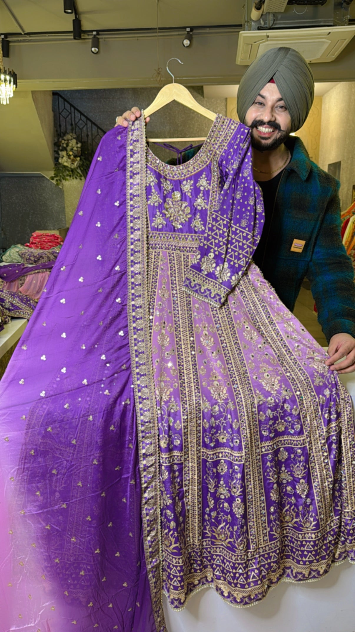 Purple Crepe heavy Hand work Anarkali Gown with Beautiful Duppata