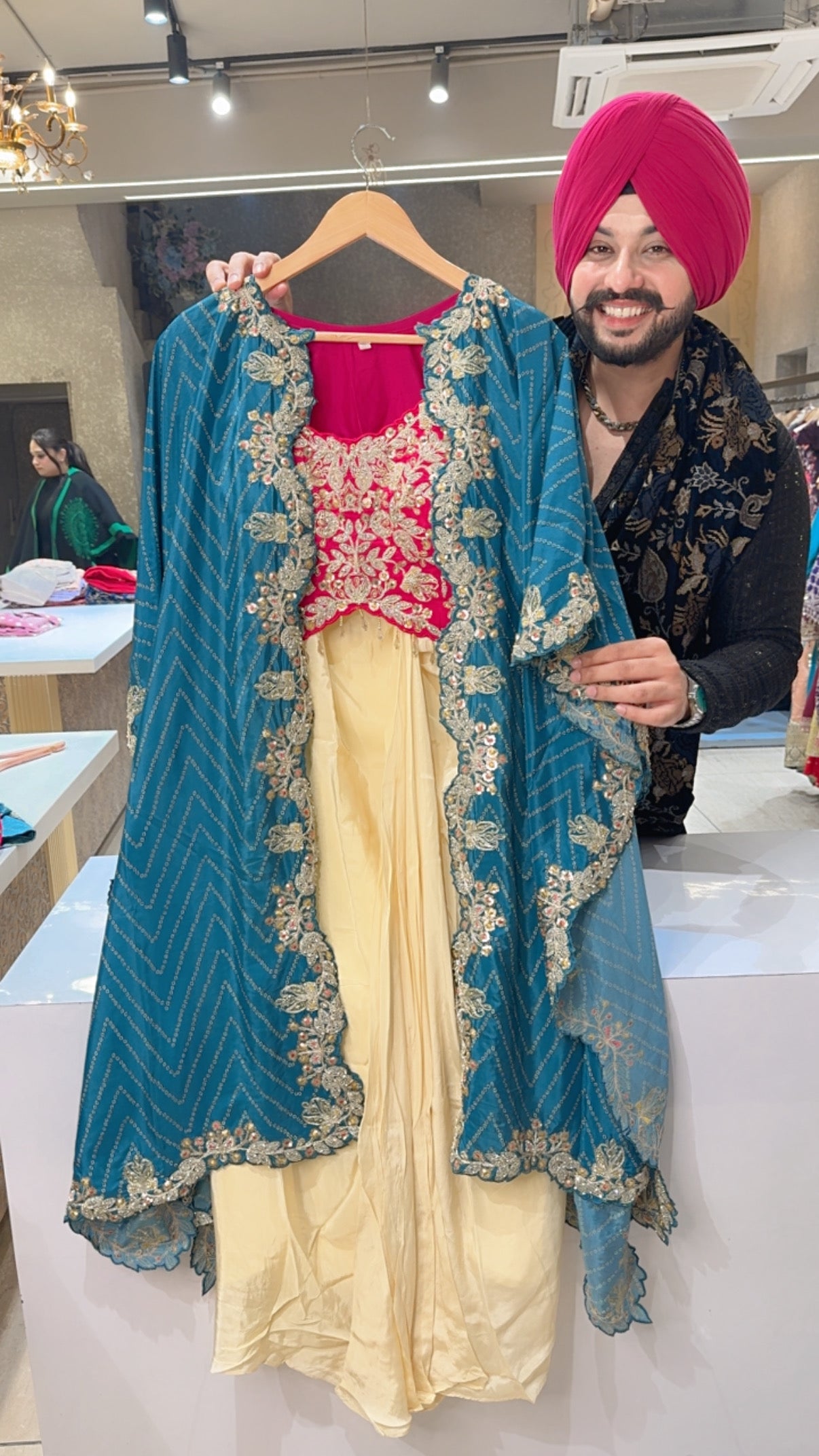 Rani & Teel Crepe Heavy embroidered Drape Crop Set with Stylish Embroidered Cape Shrug