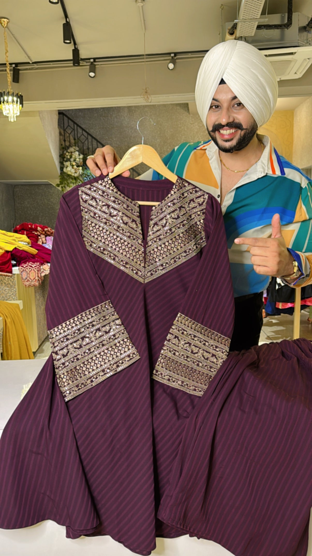 Wine Imported Fabric Paplum Coord set with Beautiful Embroidery Work on neck & bell Sleeves