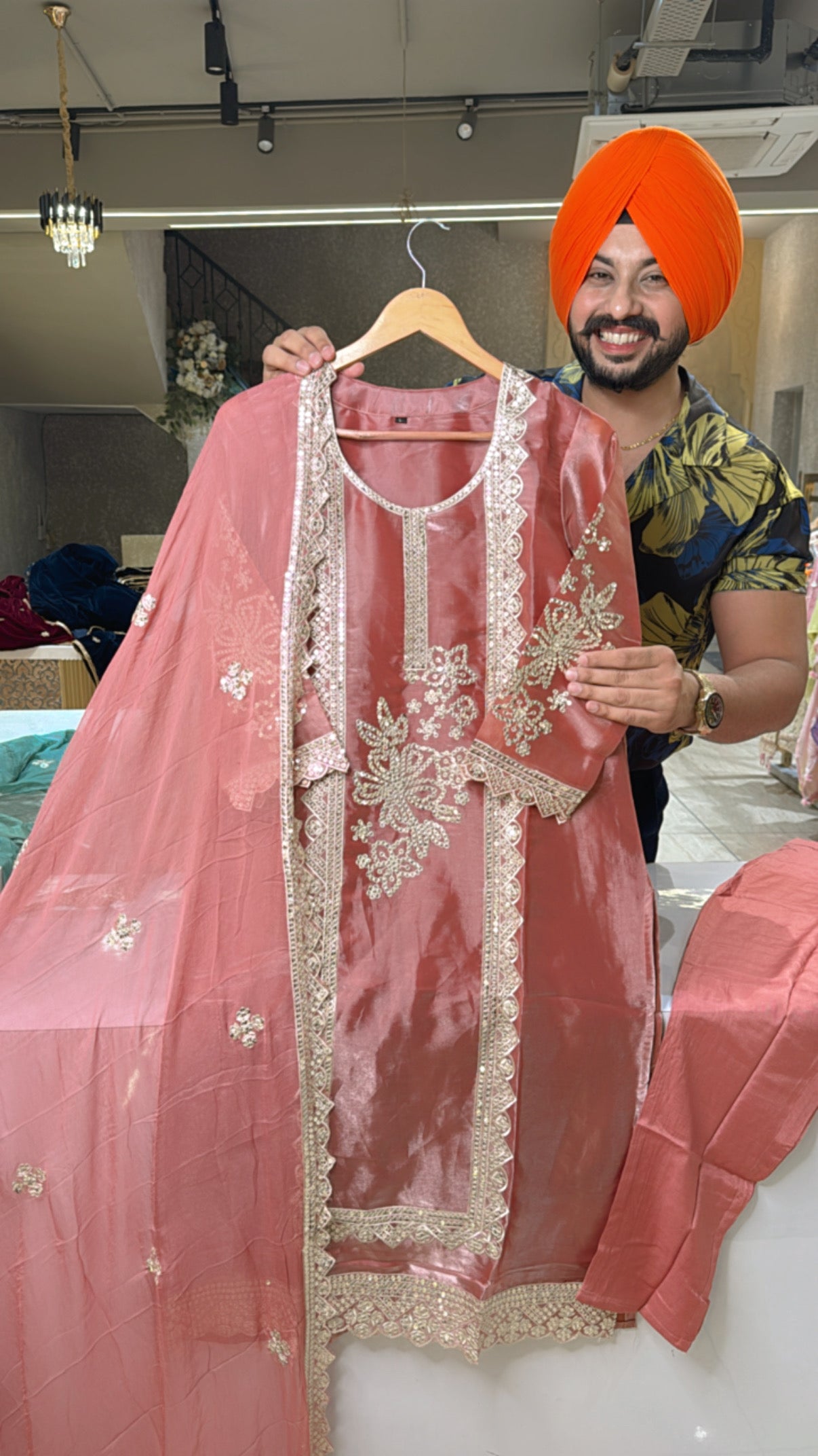 Onion Glass Shimmer Tissue Fully Embroidered Straight Suits