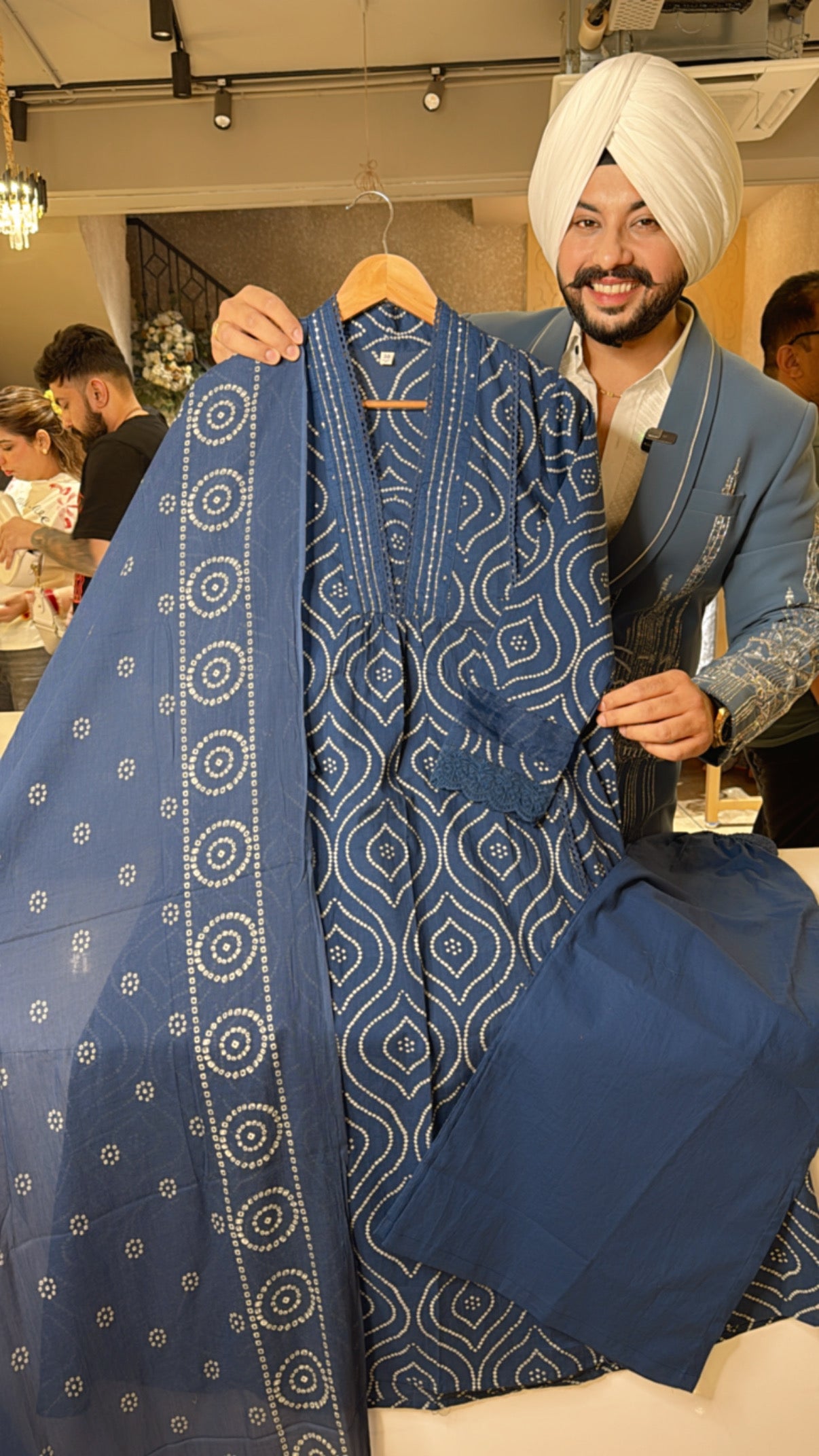 Ink Blue Pure Cotton Bandhej Print A-line Suit with Beautiful Duppata