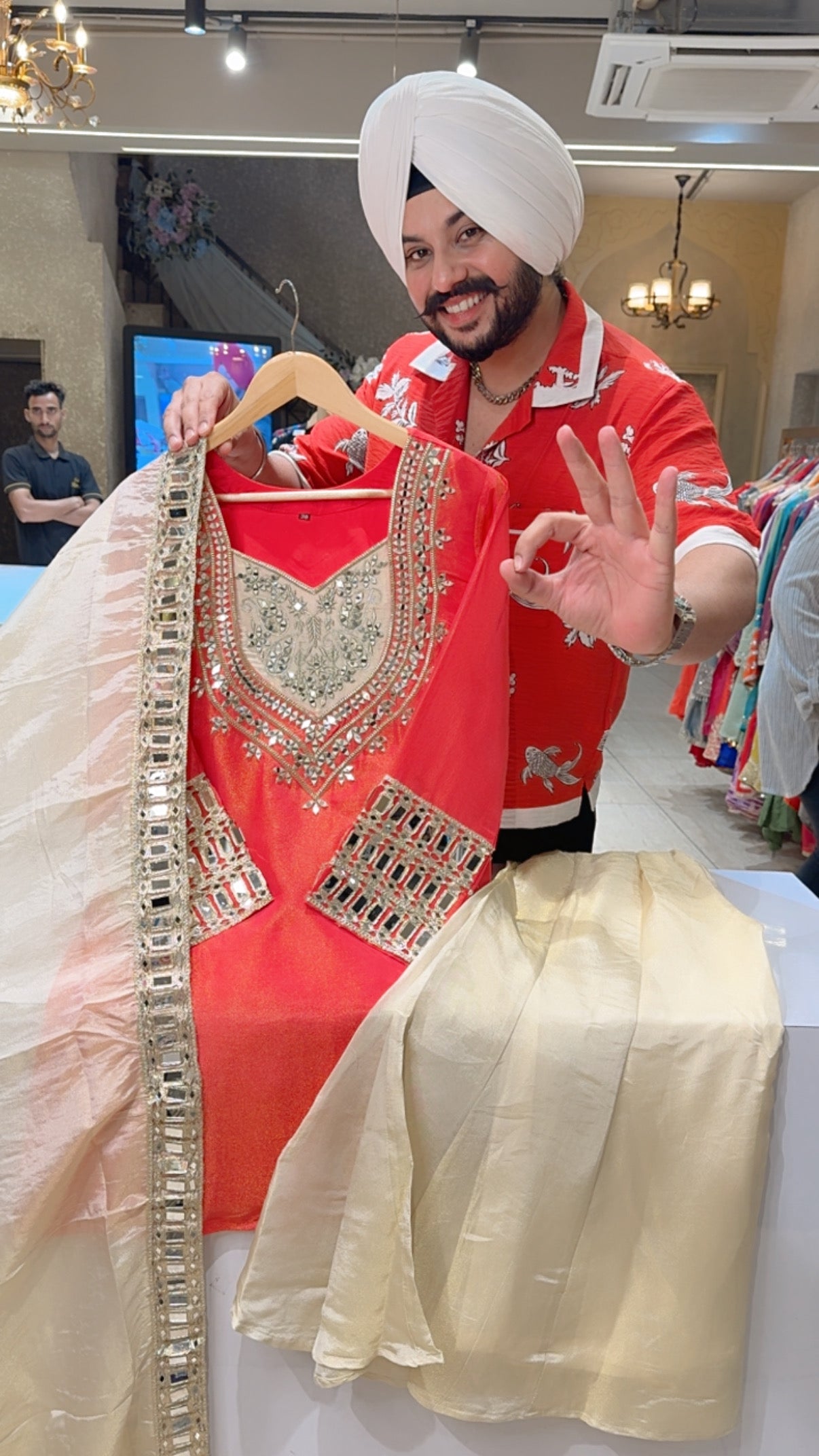 Vibrant Gajri Shimmer Silk Designer Neck Mirror Work Bell Bottom Sharara Indowestern Suit