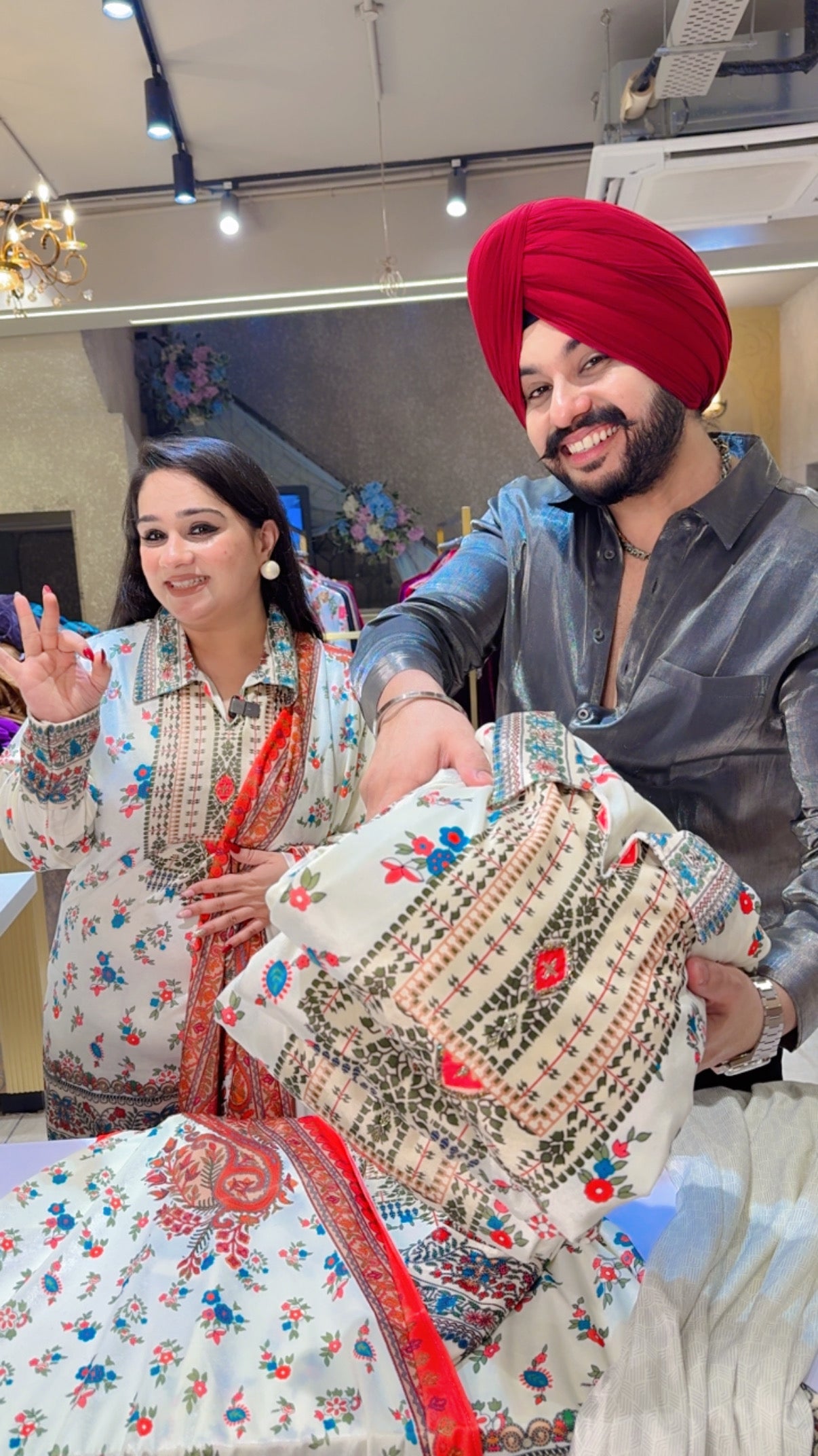 Moon White Strechable Collar Neck Floral Pront Indowestern Suit with Beautiful Velvet Duppata