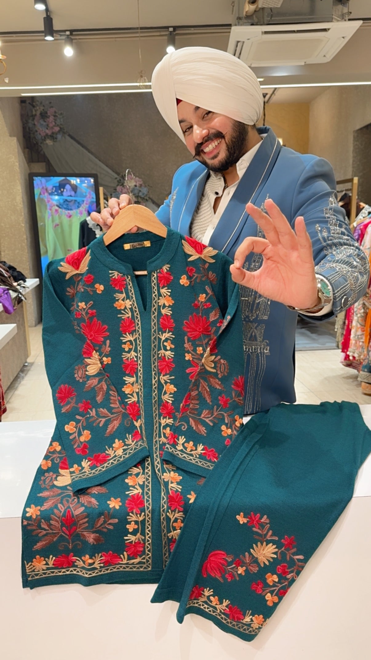 Peacock Premium Woolen Heavy Kashmiri Embroidered Coord set