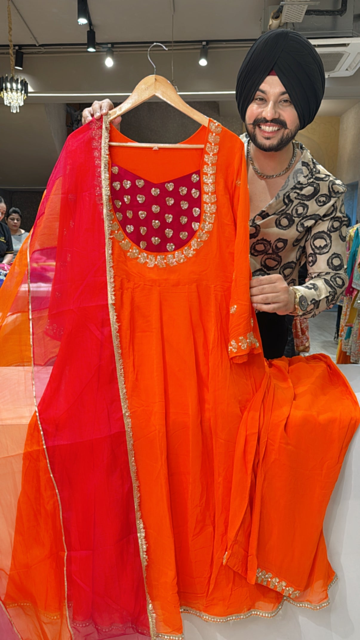 Orange Georgette Heavy Hand embroidered Party Wear Anarkali suit with Beautiful Gotta Work Organza Duppata