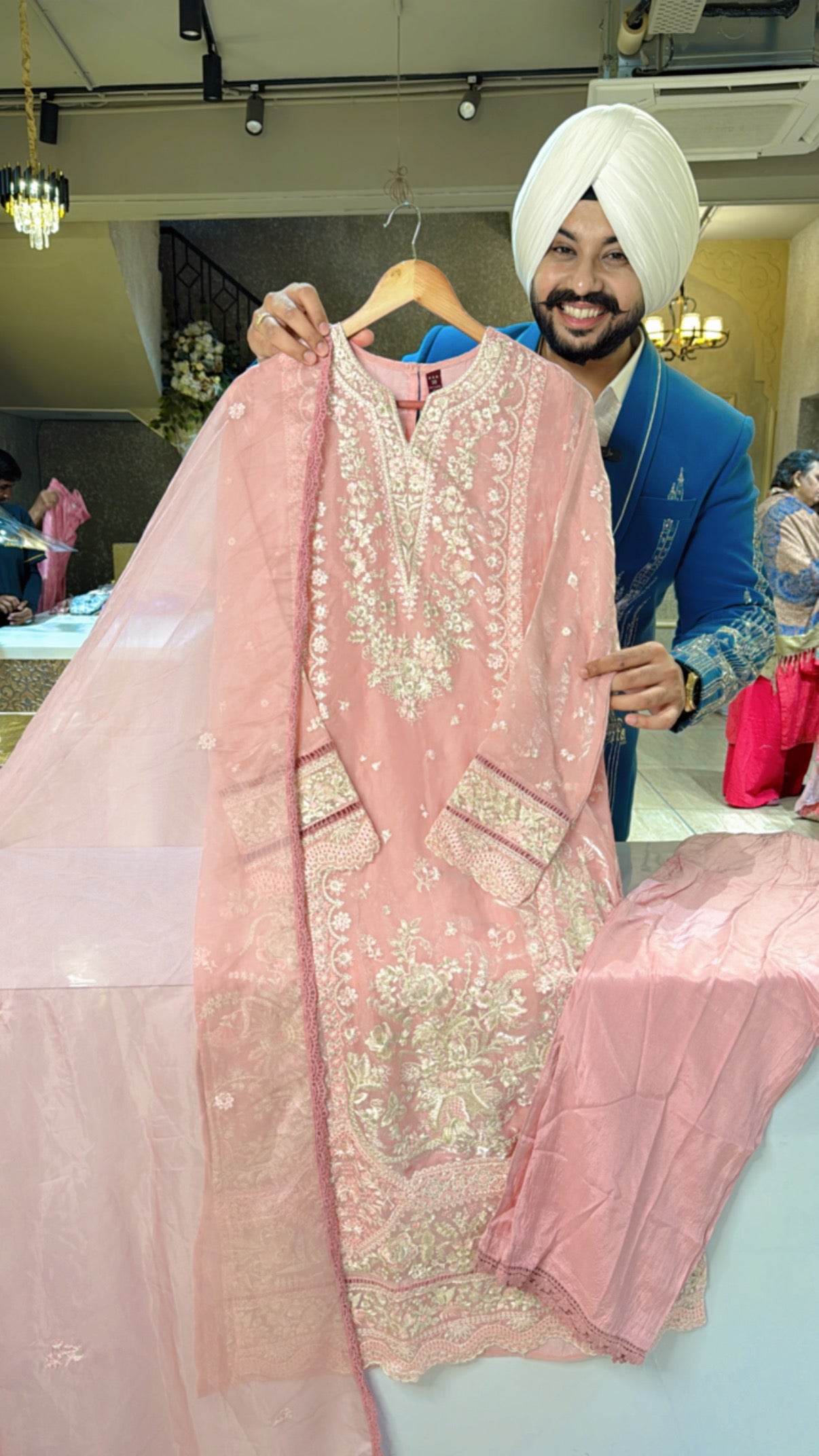 Baby Pink Crush Organza Heavy Embroidered Pakistani Suit with Beautiful Organza Duppata