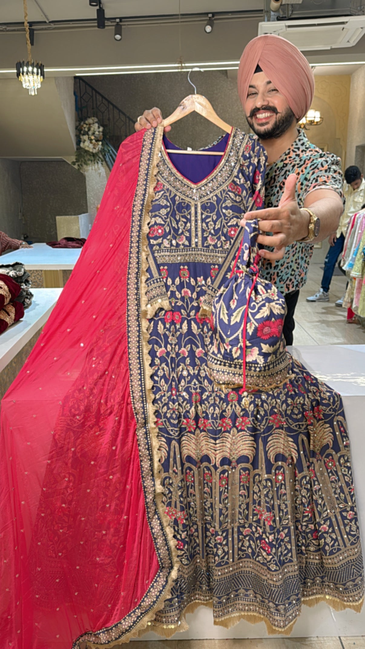 Purple Crepe Heavy Embroidered & Mirror Pasting Anarkali gown With Beautiful Sequence work Duppata & Cute Potli