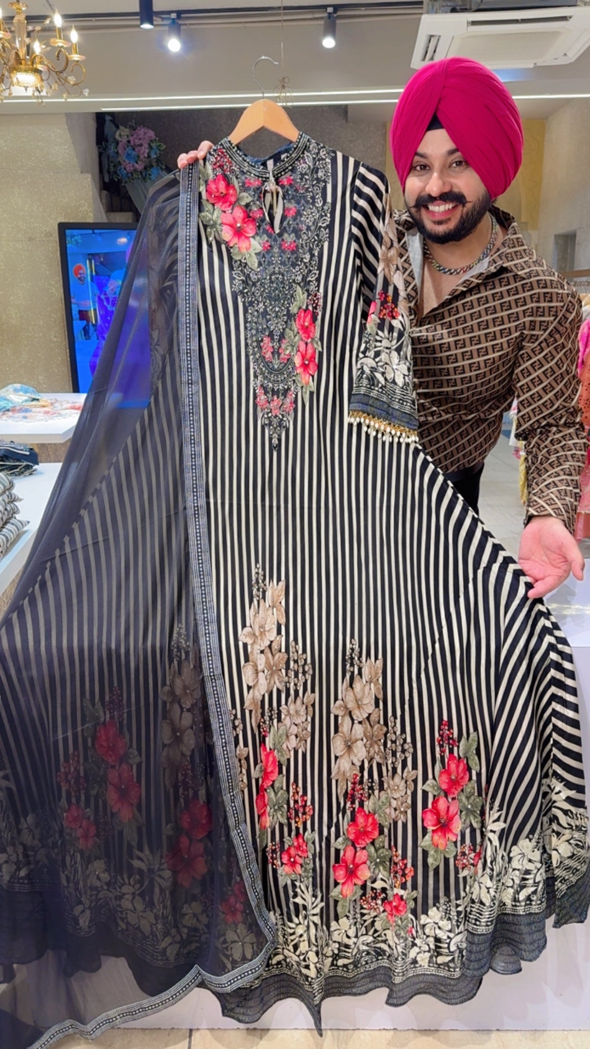 Black & Multicolored Crepe Party Wear Indo western Anarkali gown With Beautiful Chiffon Duppata