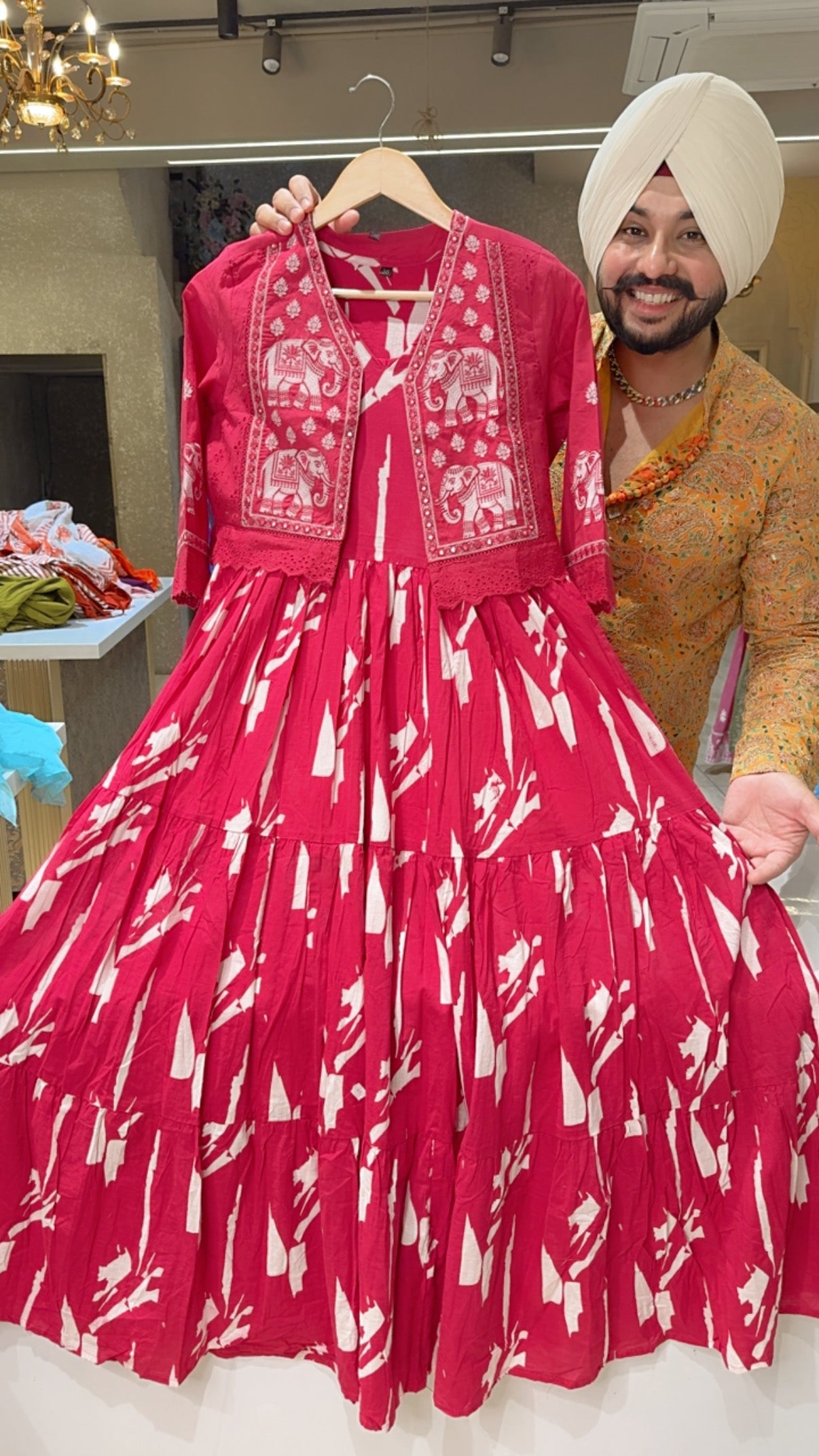 Rani Pink Pure Cotton Indo Western Dress with embroidered Short Jacket