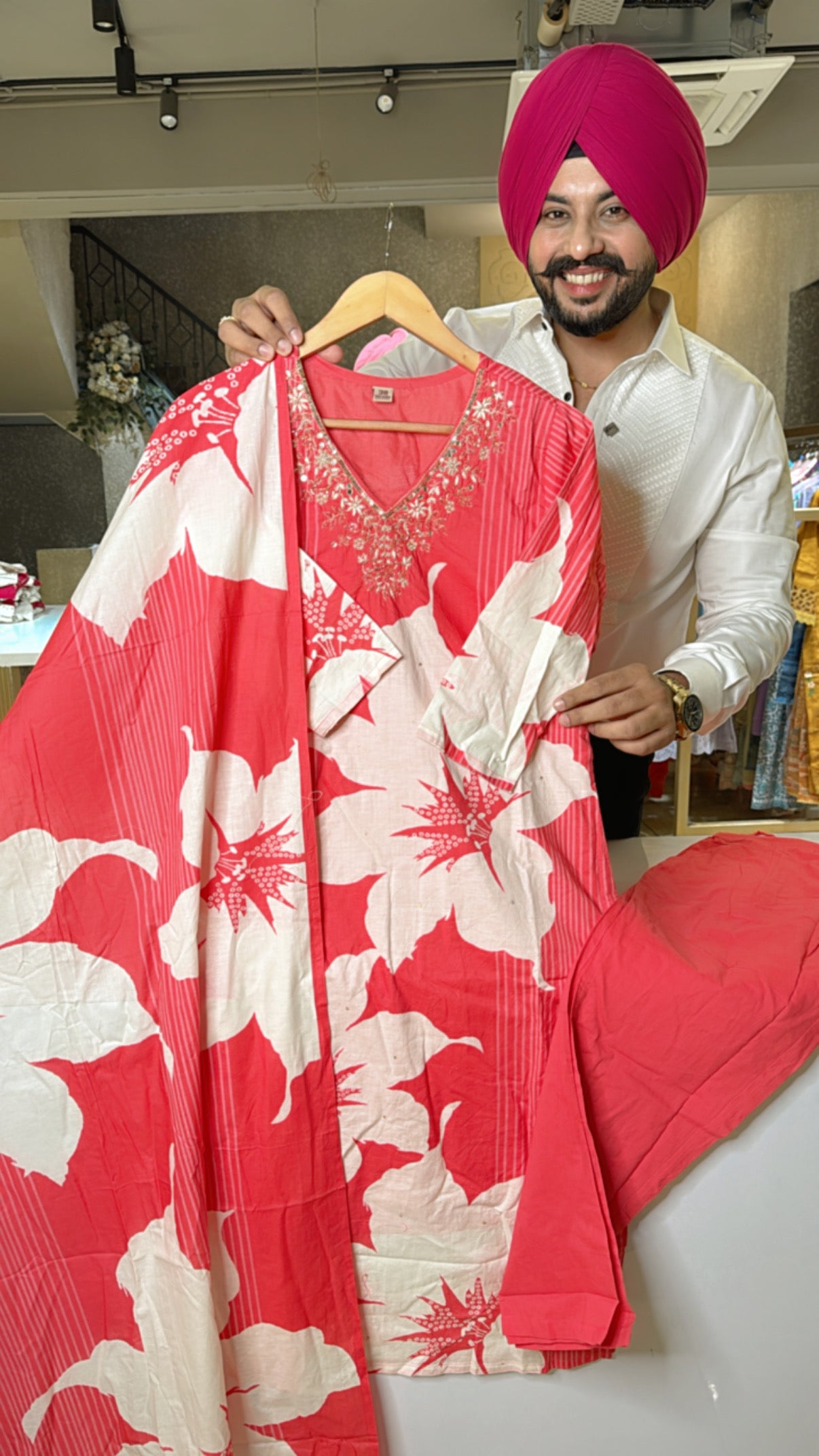 Vibrant Gajri Pure Cotton Office Wear suit with Hand embroidery Work on neck
