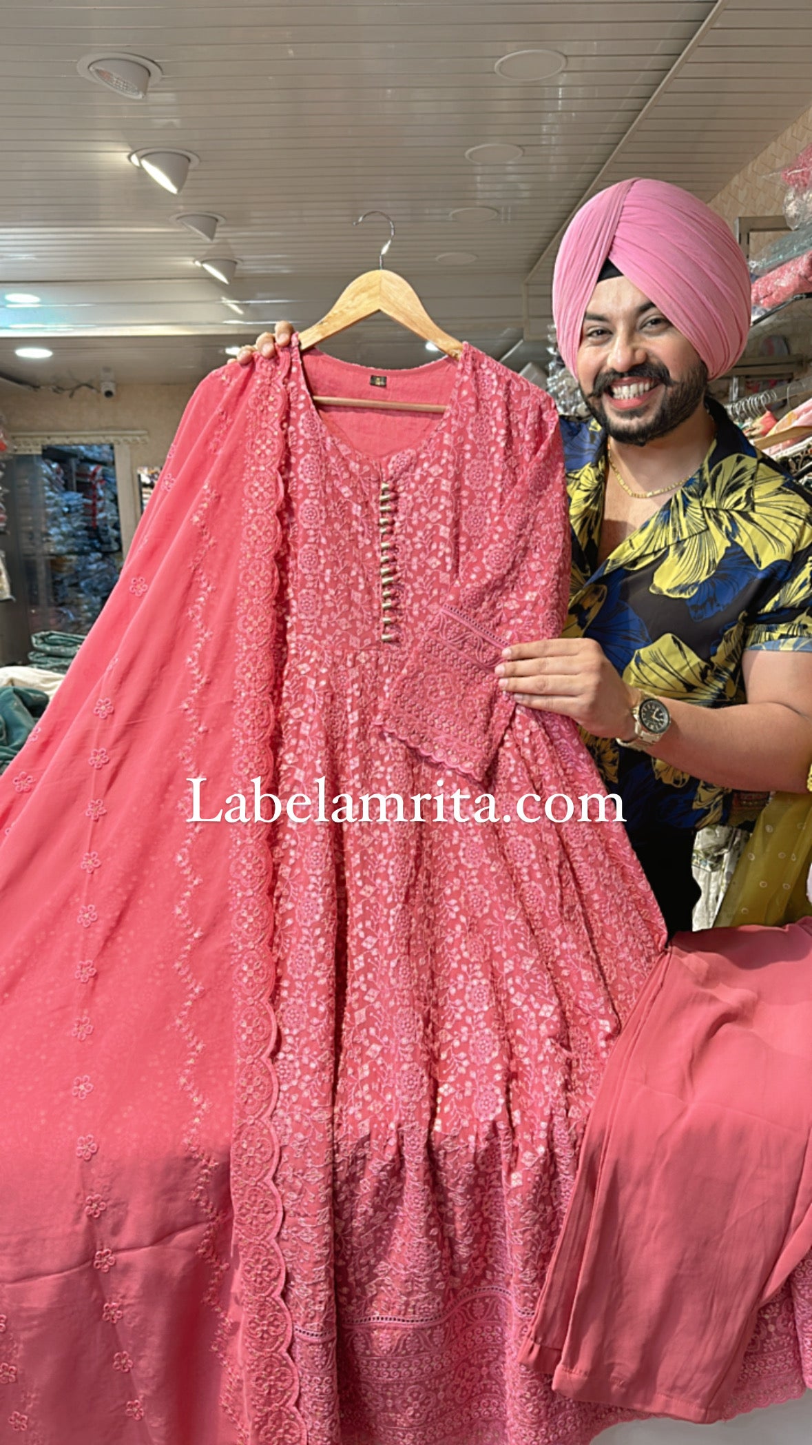 Pink Georgette Fully Embroidered Anarkali Suit with Beautiful Duppata