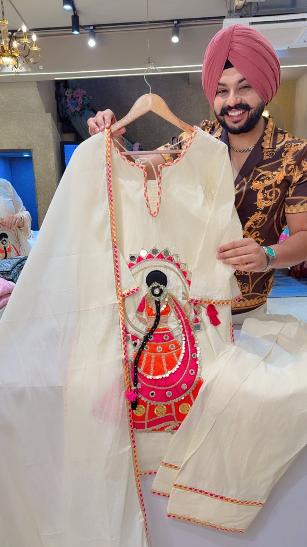 Off white Kora Cotton Doll Hand Embroidered Designer Farshi Salwar Suit