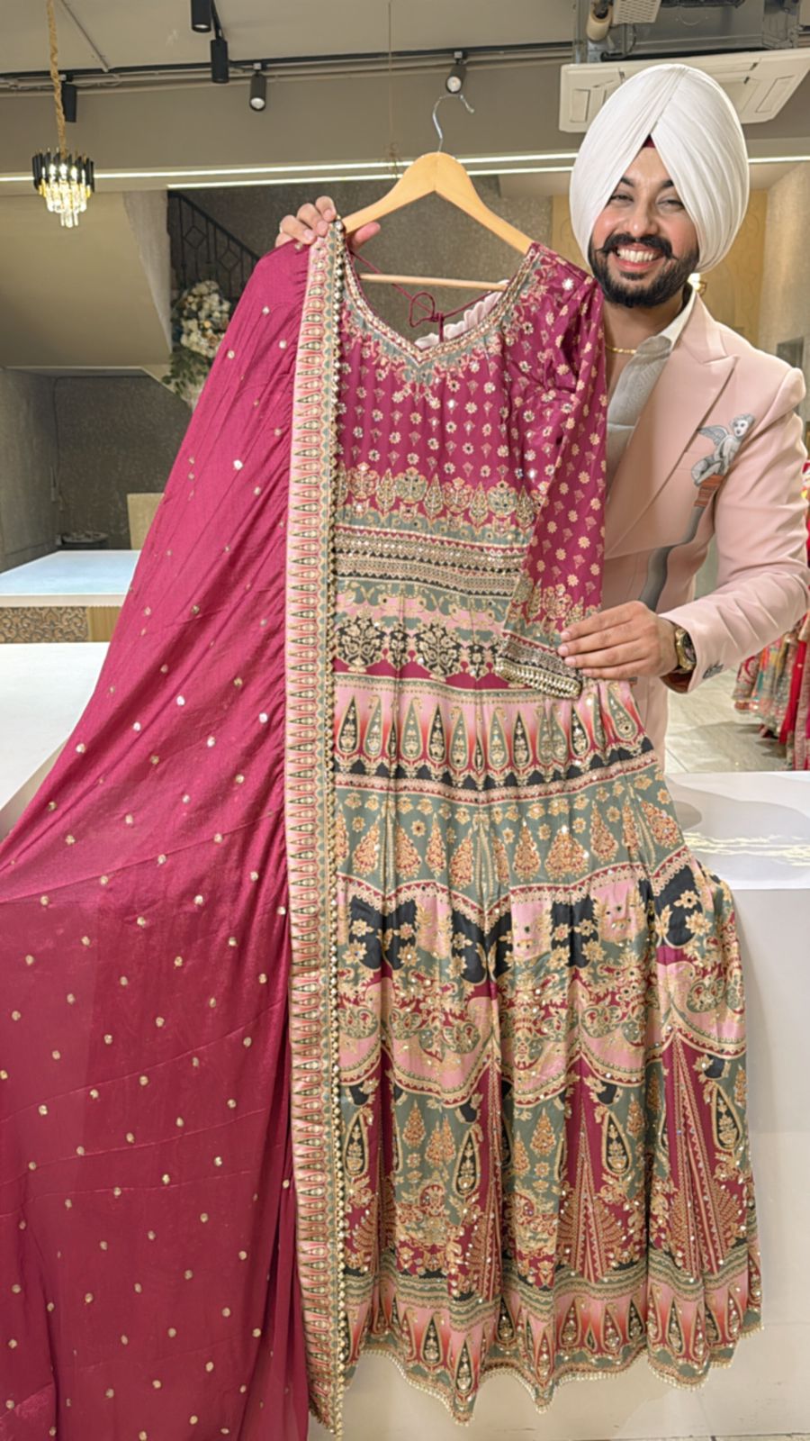 Faalsa Crepe Heavy embroidered & mirror pasting Anarkali Gown with Beautiful Duppata