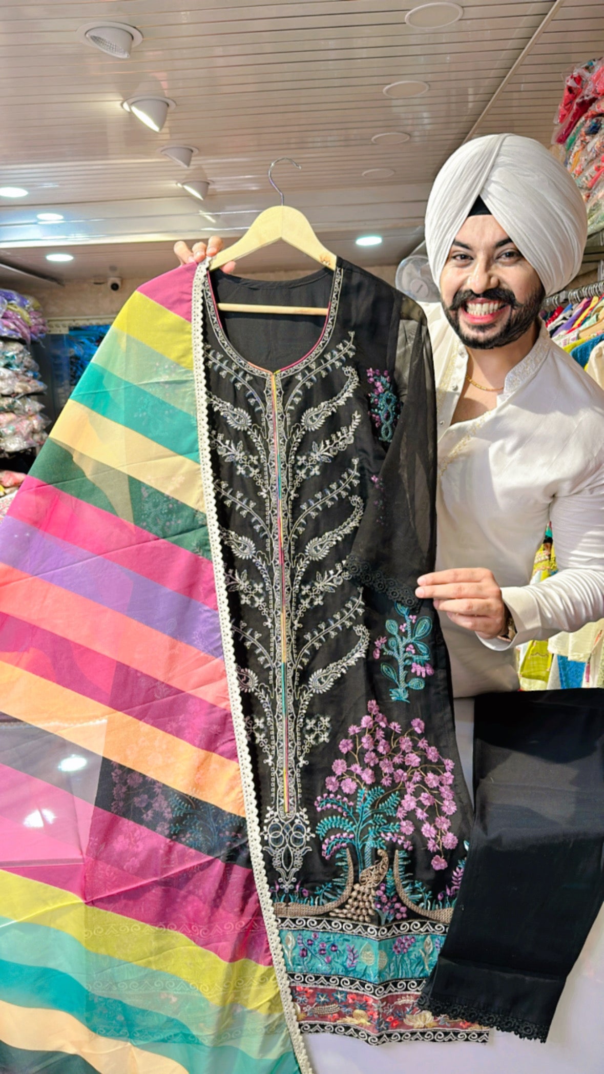 Black Organza Fully Embroidered Suit with Beautiful Digital print organza Duppa