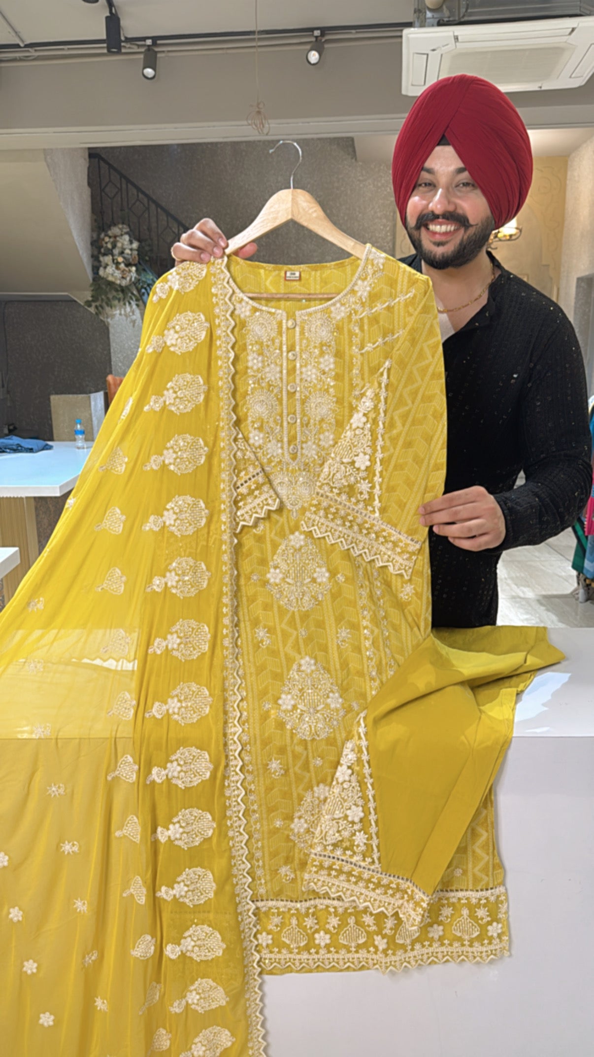Yellow Pure Cotton Embroidered Pakistani Suit with Beautiful pants & Duppata