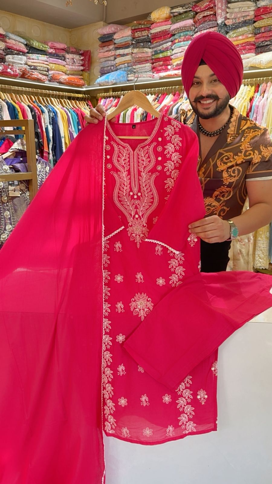 Hot Pink Mal Cotton Fully Embroidered Summerish Straight Suit