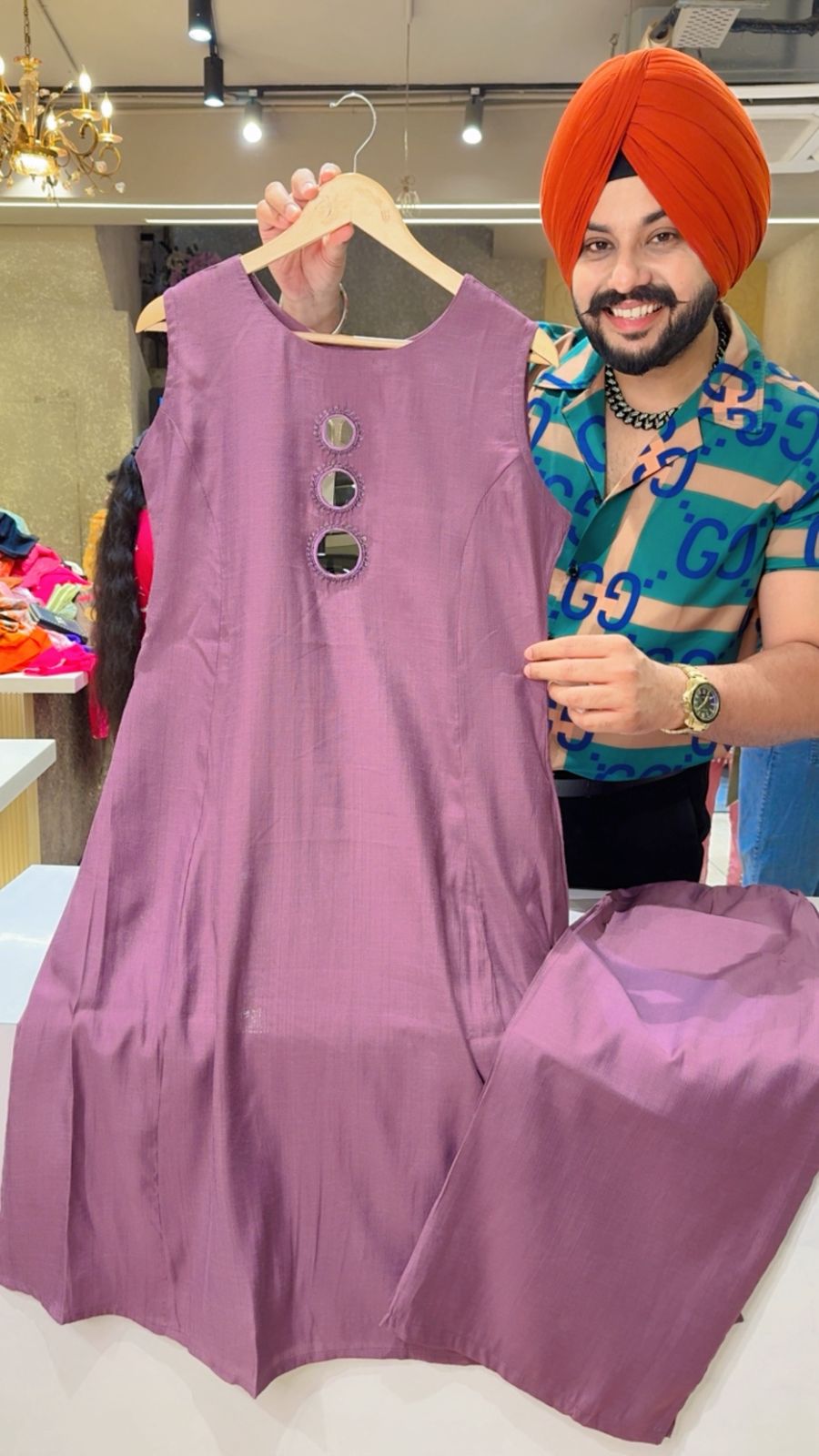 Mauve Colour Imported Stuff Mirror work Long Length Cut sleeves Coord set