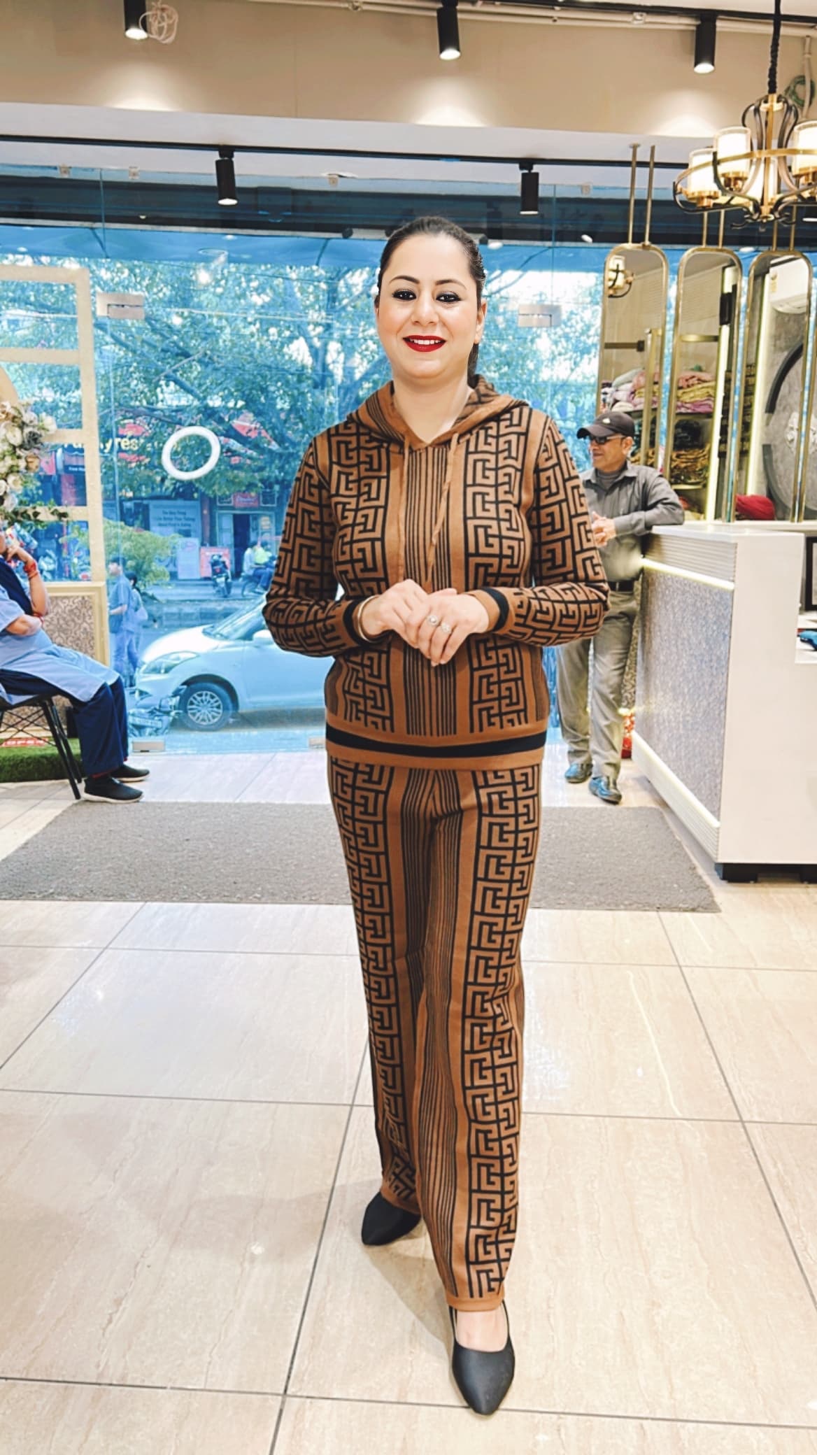 Tan Brown Imported Woolen Western Coordset with stylish Hoodie