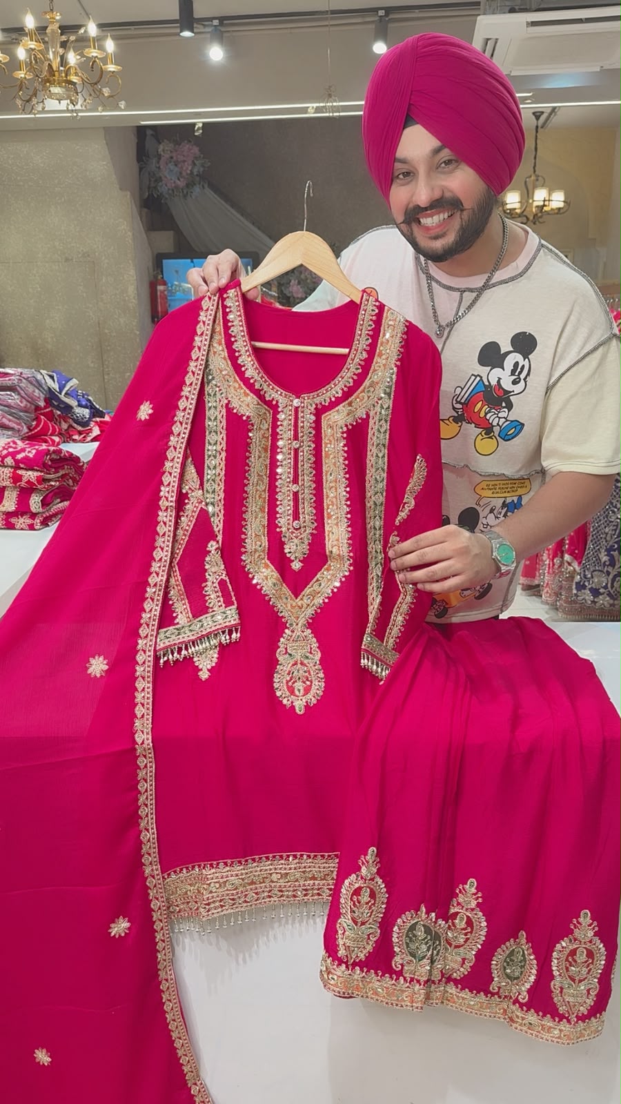 Rani Pink Chinon Fully embroidered C-cut Sharara suit