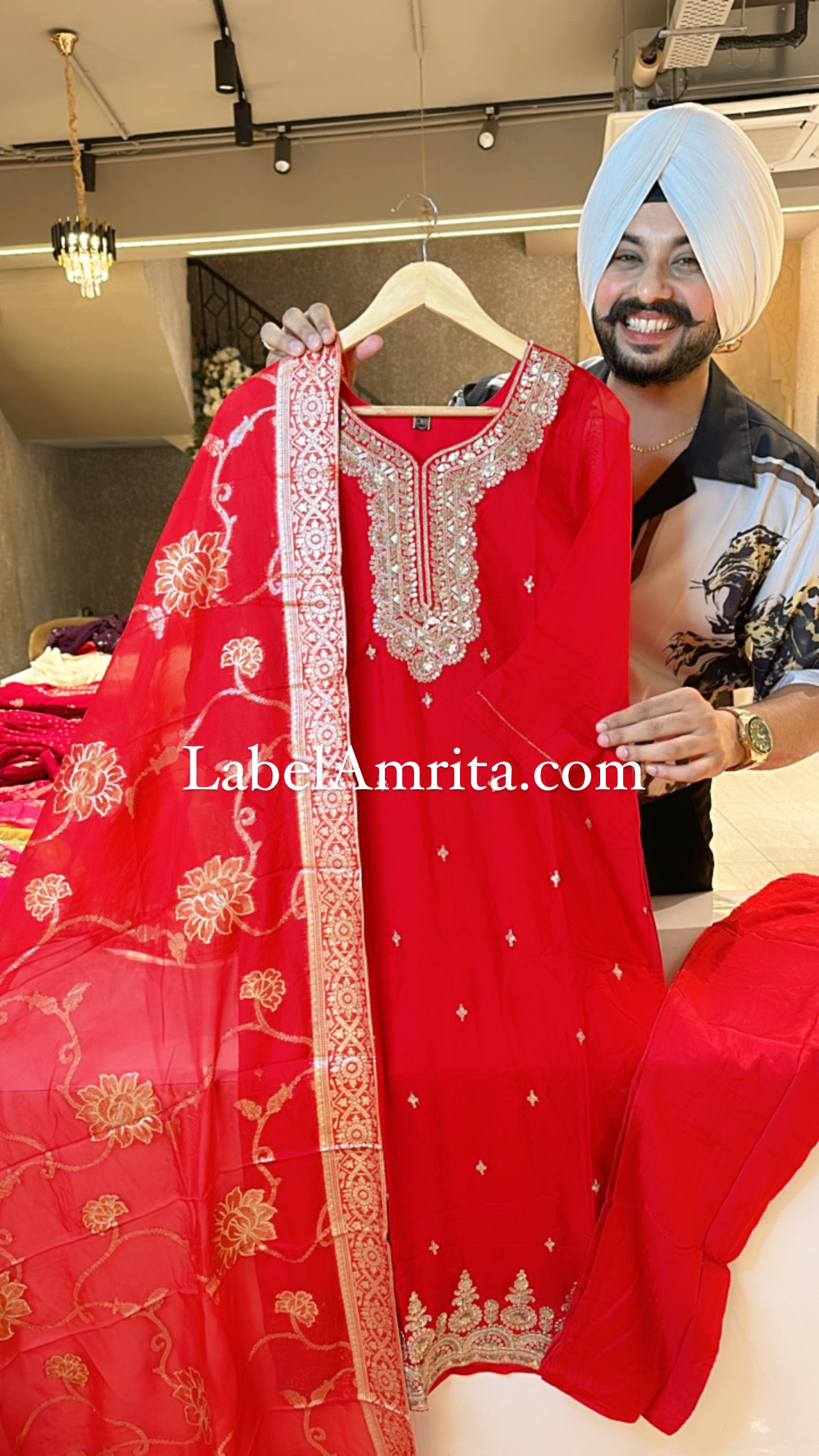 Red Soft organza Embroidered Straight suit With Banarasi Duppata