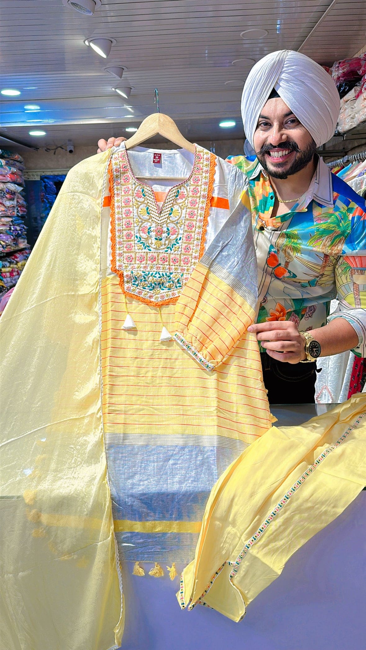 Yellow Rayon Apple cut Embroidered Suit with Stylish Tulip pants