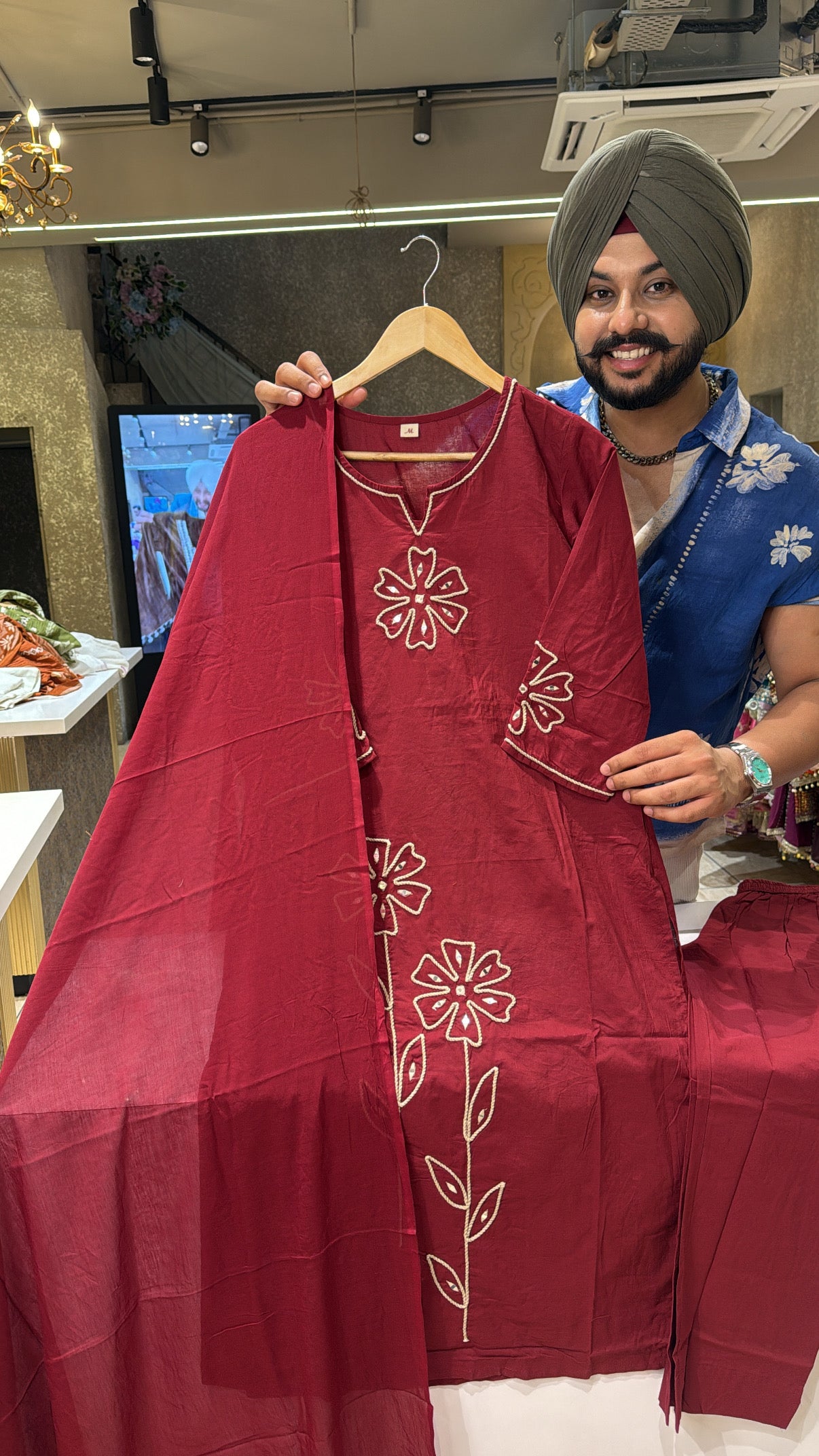 Maroon Pure Cotton Floral Embroidered Semi Formal Suit with Beautiful Duppata