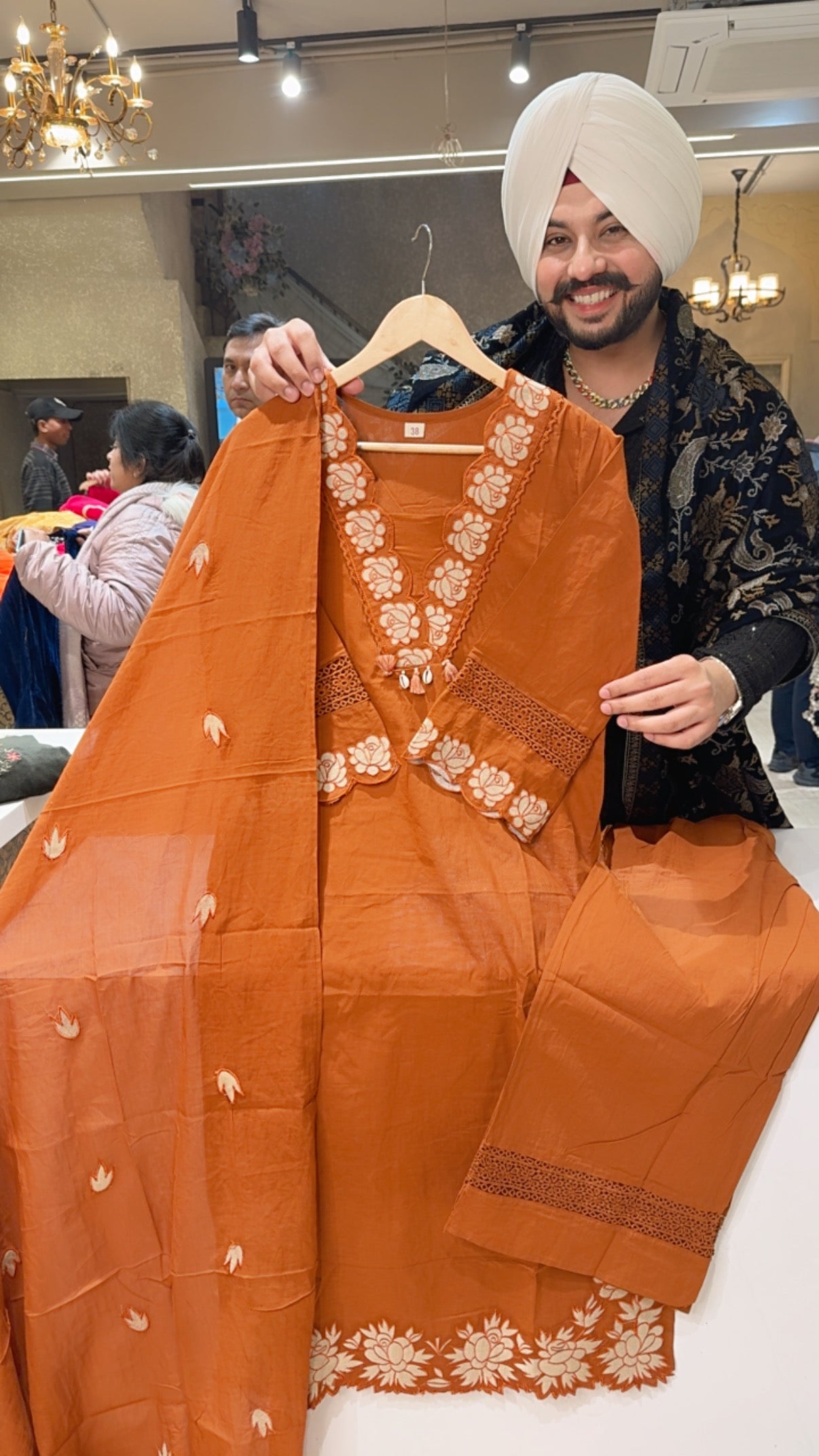 Rust Colour Pure Cotton Embroidered Semi formal Kashmiri Suit with Embroidered Mal Cotton Duppata