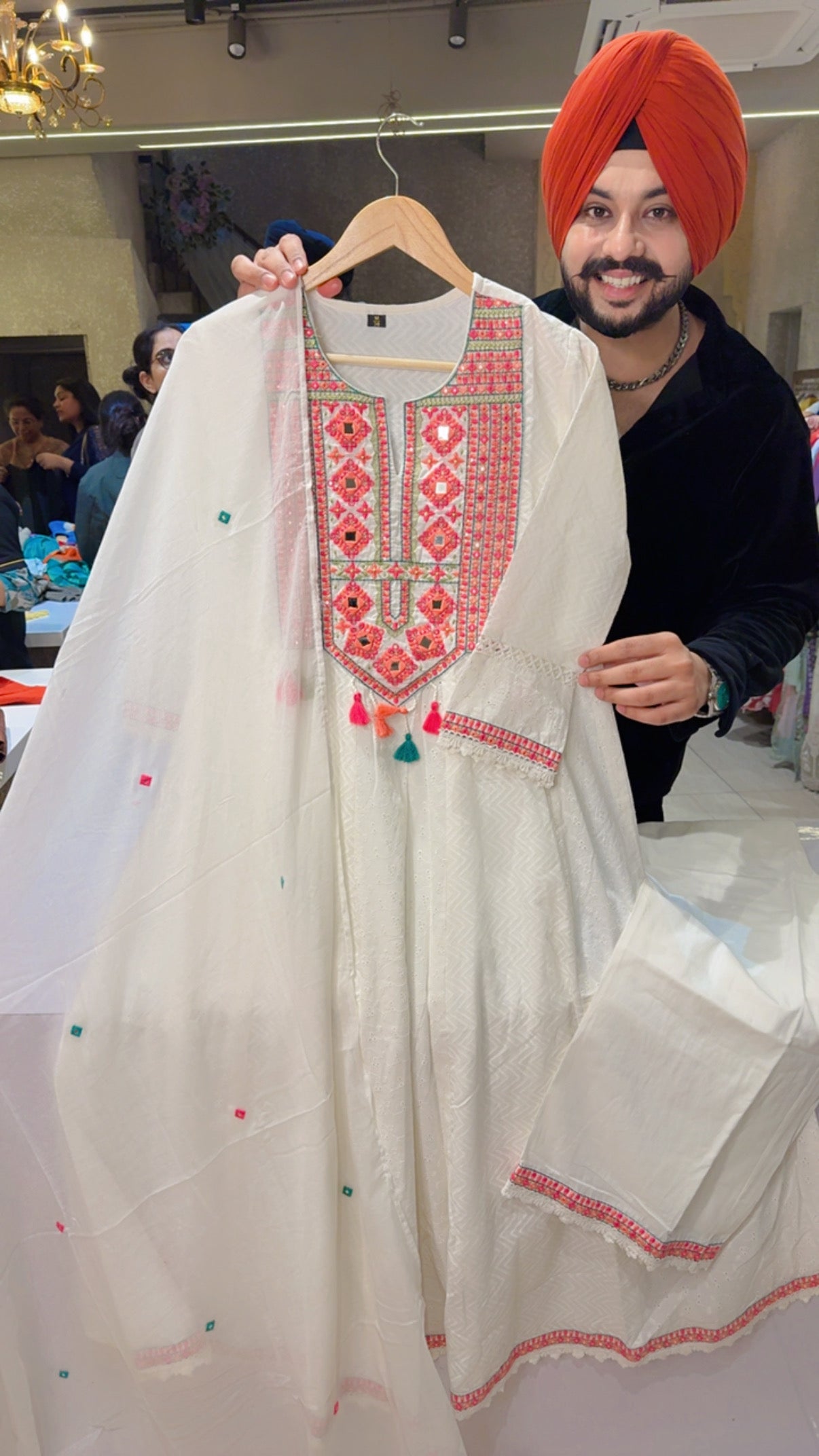 Moon White Jaquard & Shifli Cotton Embroidered Semi Party Wear Full Flair Anarkali Suit